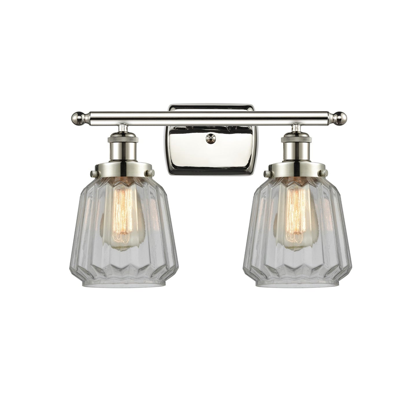 Innovations Chatham 17in 2-Light Bath Vanity Light | Polished Nickel Steel and Clear Ribbed Glass | Bathroom Vanity | 17 x 12 in | Model 916-2W-PN-G142
