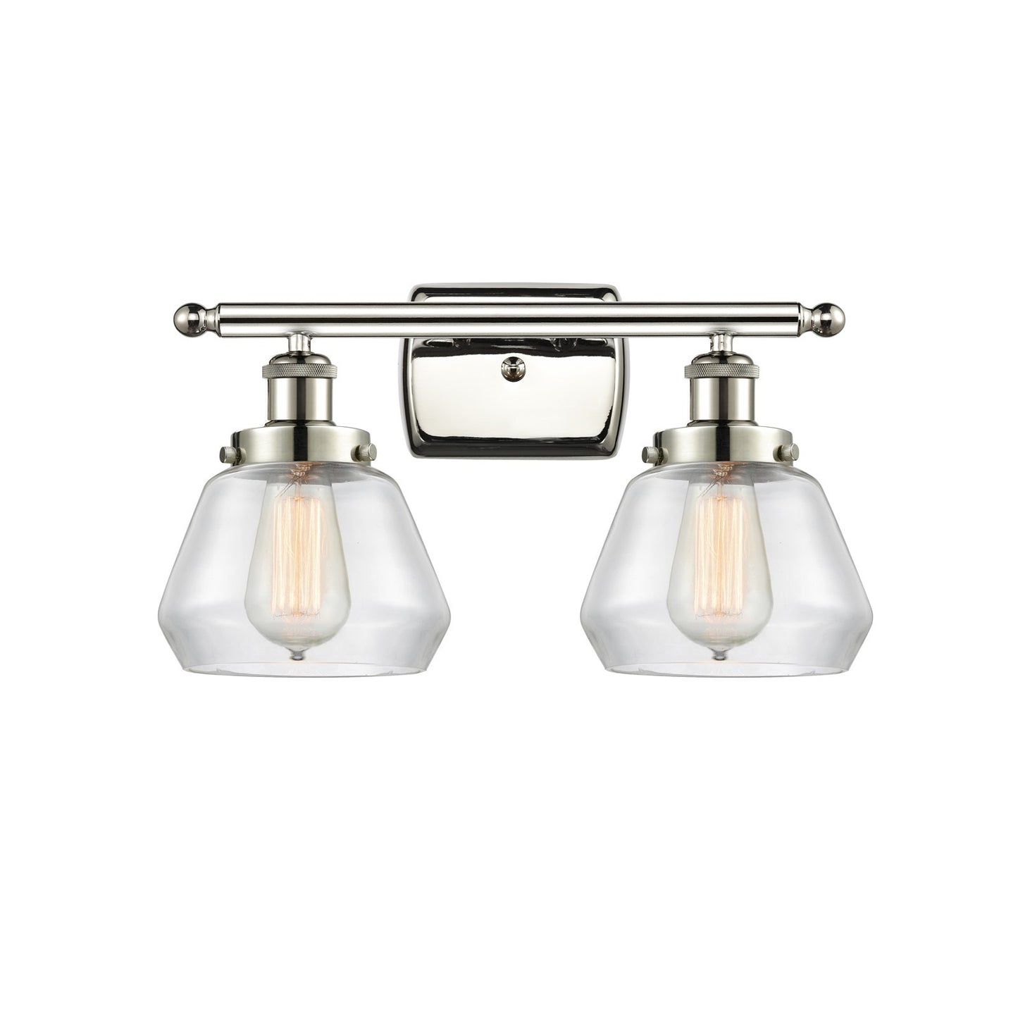 Innovations Fulton 17in 2-Light Bath Vanity Light | Polished Nickel Steel and Clear Glass Schoolhouse Shades | Bathroom Vanity | Model 916-2W-PN-G172