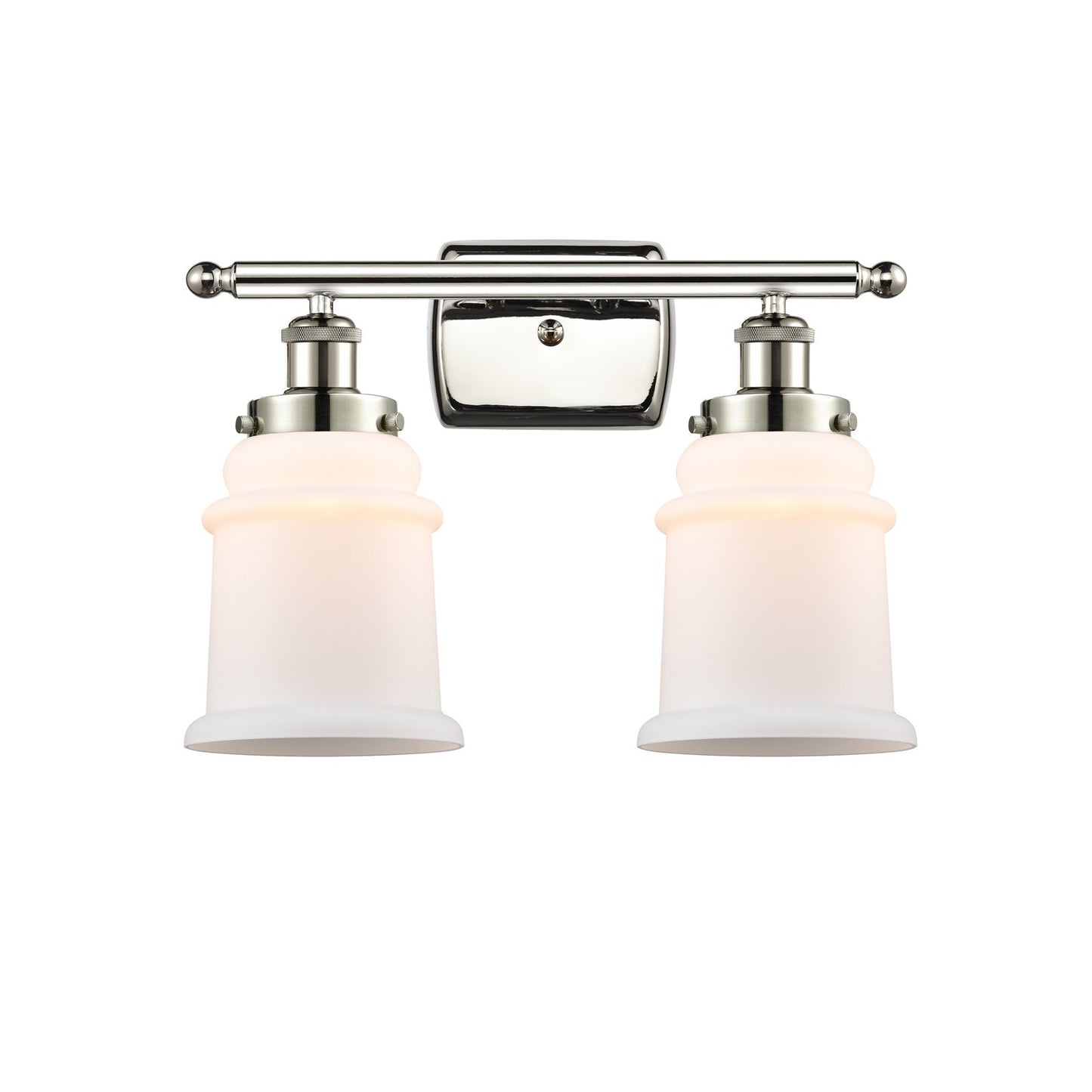 Innovations Canton 16in 2-Light Bath Vanity Light | Modern Contempo Polished Nickel Steel and Matte White Frosted Glass Bell/Urn | Model 916-2W-PN-G181