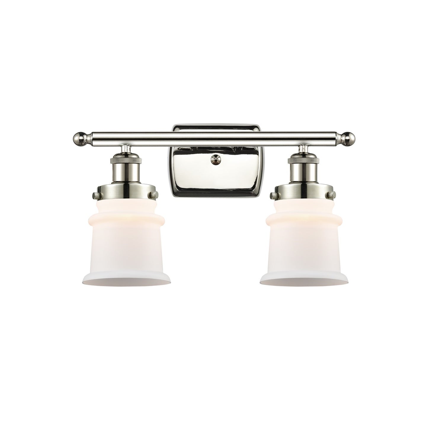 Innovations Canton 15.25in 2-Light Bath Vanity Light | Modern Contempo Polished Nickel Steel and Matte White Frosted Glass | Model 916-2W-PN-G181S