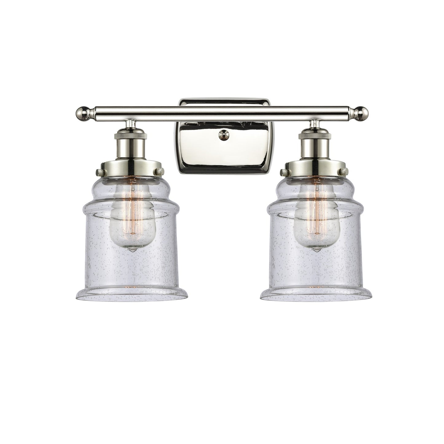Innovations Canton 16in 2-Light Bath Vanity Light | Polished Nickel Steel and Seedy Glass Schoolhouse Shade | Bathroom Vanity | Model 916-2W-PN-G184