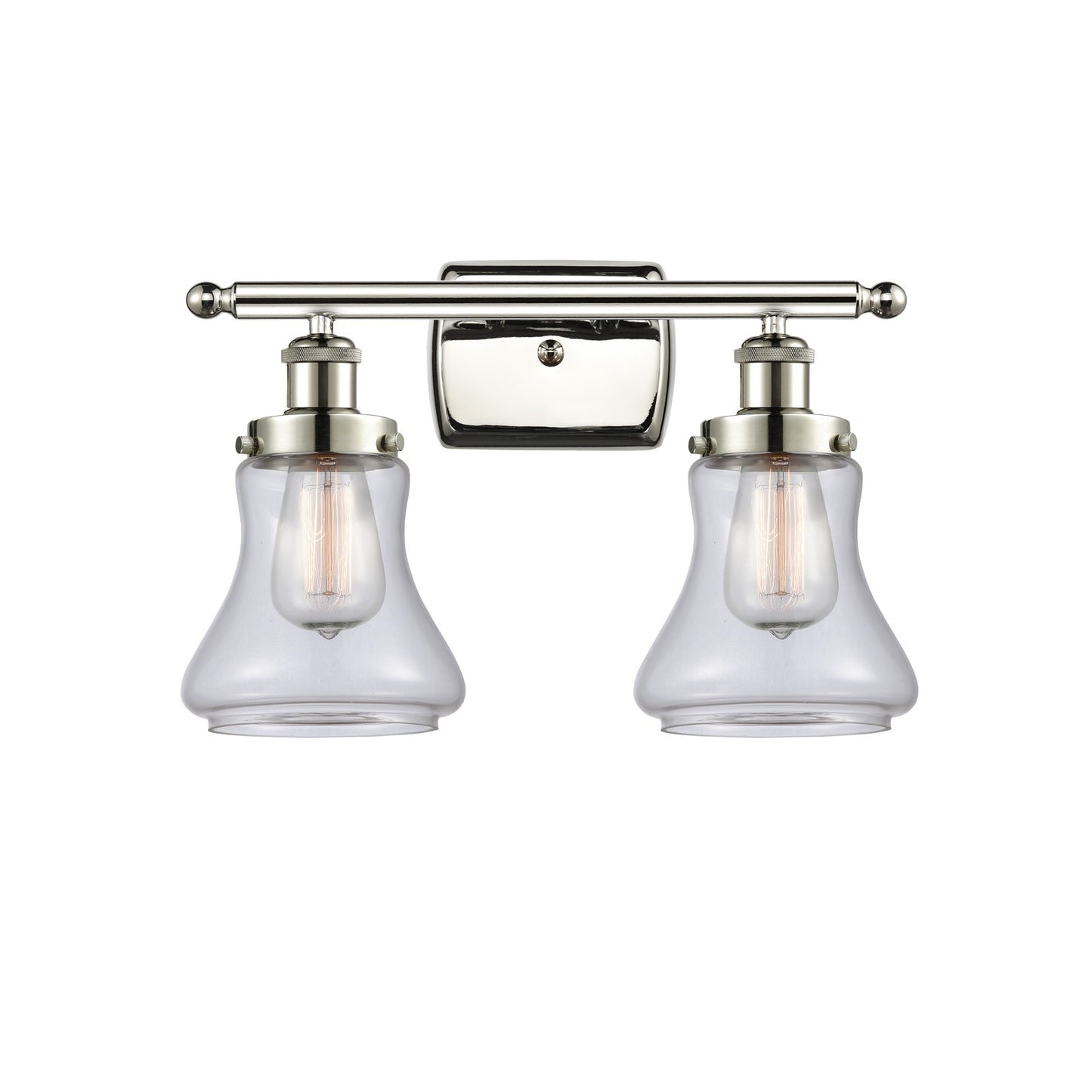Innovations Bellmont 16.12in 2-Light Bath Vanity Light | Polished Nickel Steel and Clear Glass Schoolhouse Shade | Bathroom Vanity | Model 916-2W-PN-G192