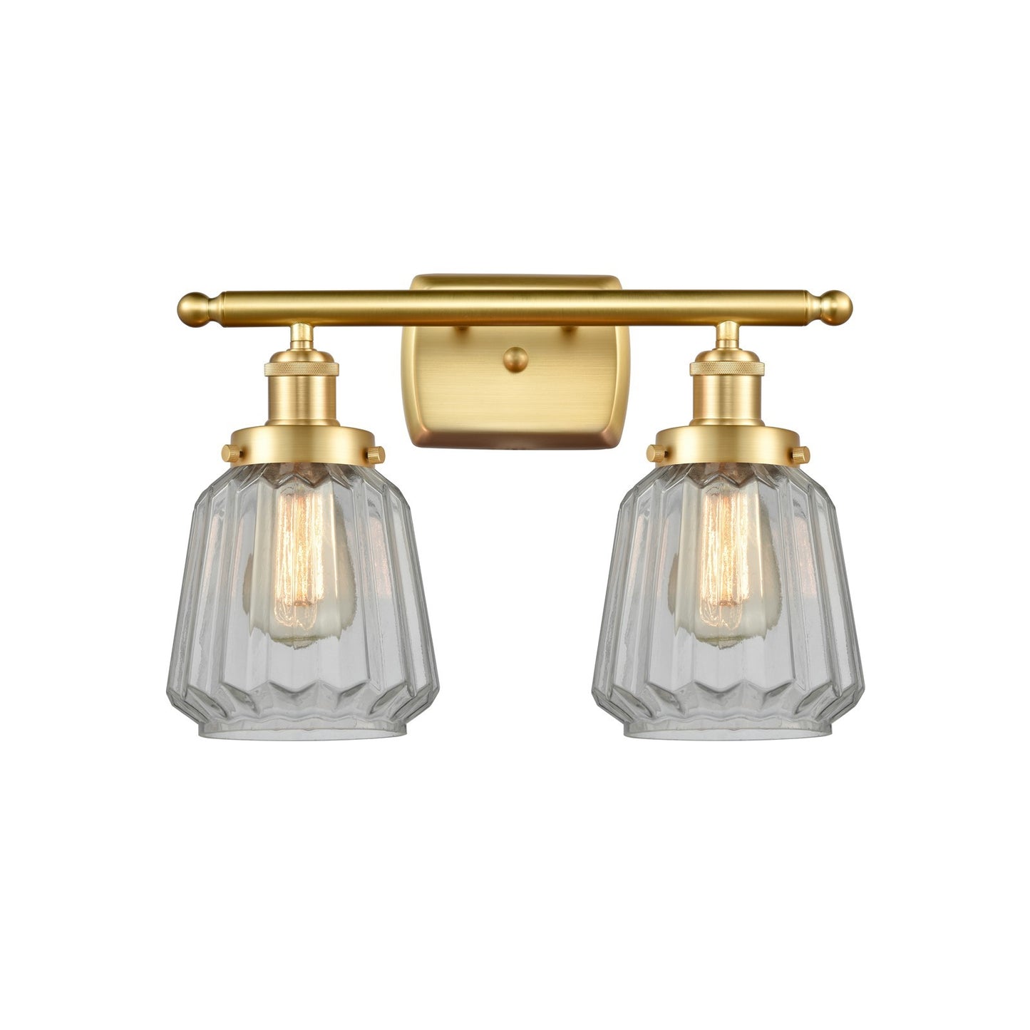 Innovations Chatham 17in 2-Light Bath Vanity Light | Modern Transitional Satin Gold Steel and Clear Ribbed Glass | Bathroom Vanity | Model 916-2W-SG-G142