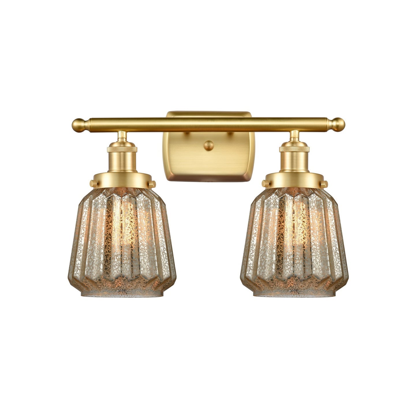 Innovations Chatham 17in 2-Light Bath Vanity Light | Modern Transitional Satin Gold Steel and Mercury Ribbed Glass | Bathroom | Model 916-2W-SG-G146