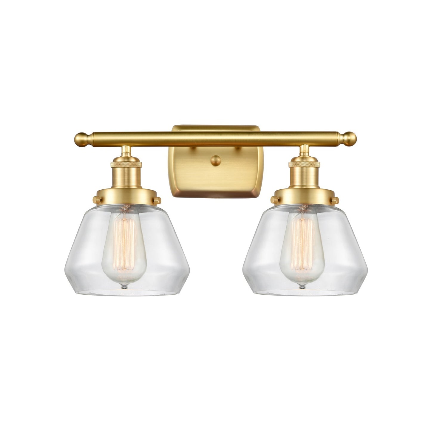 Innovations Fulton 17in 2-Light Bath Vanity Light | Modern Transitional Satin Gold Steel and Clear Glass Schoolhouse Shade | Model 916-2W-SG-G172
