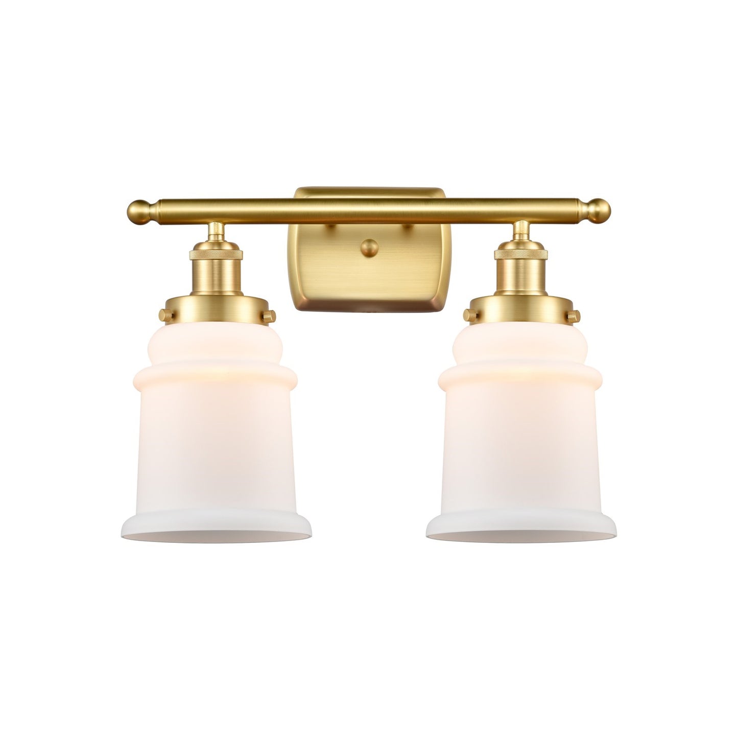Innovations Canton 16in 2-Light Bath Vanity Light | Modern Transitional Satin Gold Steel and Matte White Frosted Glass Bell Shade | Model 916-2W-SG-G181