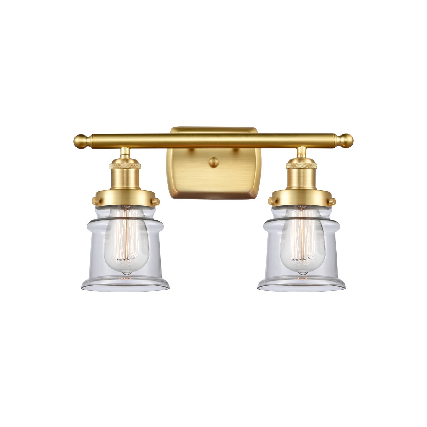 Innovations Canton 15.25in 2-Light Bath Vanity Light | Modern Contempo Satin Gold Steel and Clear Glass Schoolhouse Shade | Model 916-2W-SG-G182S