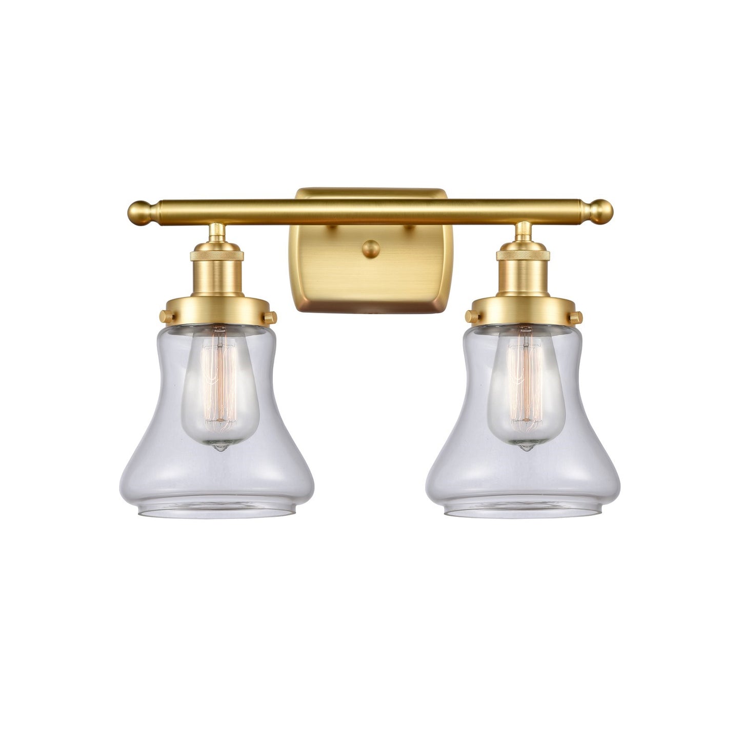 Innovations Bellmont 16in 2-Light Bath Vanity Light | Modern Transitional Satin Gold Steel and Clear Schoolhouse Glass | Bathroom | Model 916-2W-SG-G192