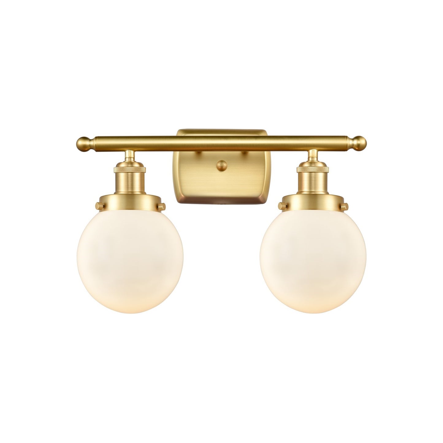 Innovations Beacon 16in 2-Light Bath Vanity Light | Modern Transitional Satin Gold Steel and Matte White Frosted Glass | Bathroom | Model 916-2W-SG-G201-6
