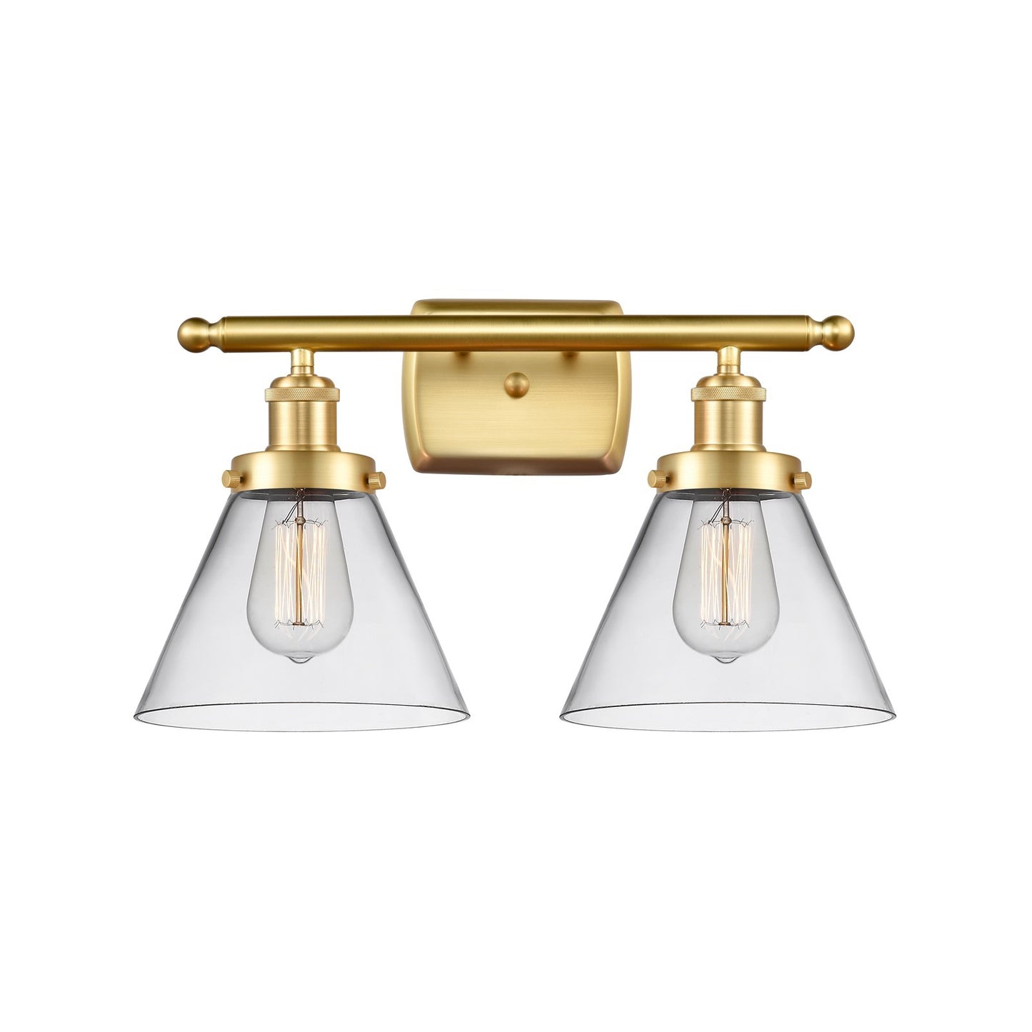 Innovations Cone 18in 2-Light Bath Vanity Light | Industrial Satin Gold Steel and Clear Glass | Bathroom Vanity | 18 x 10.12 in | Model 916-2W-SG-G42