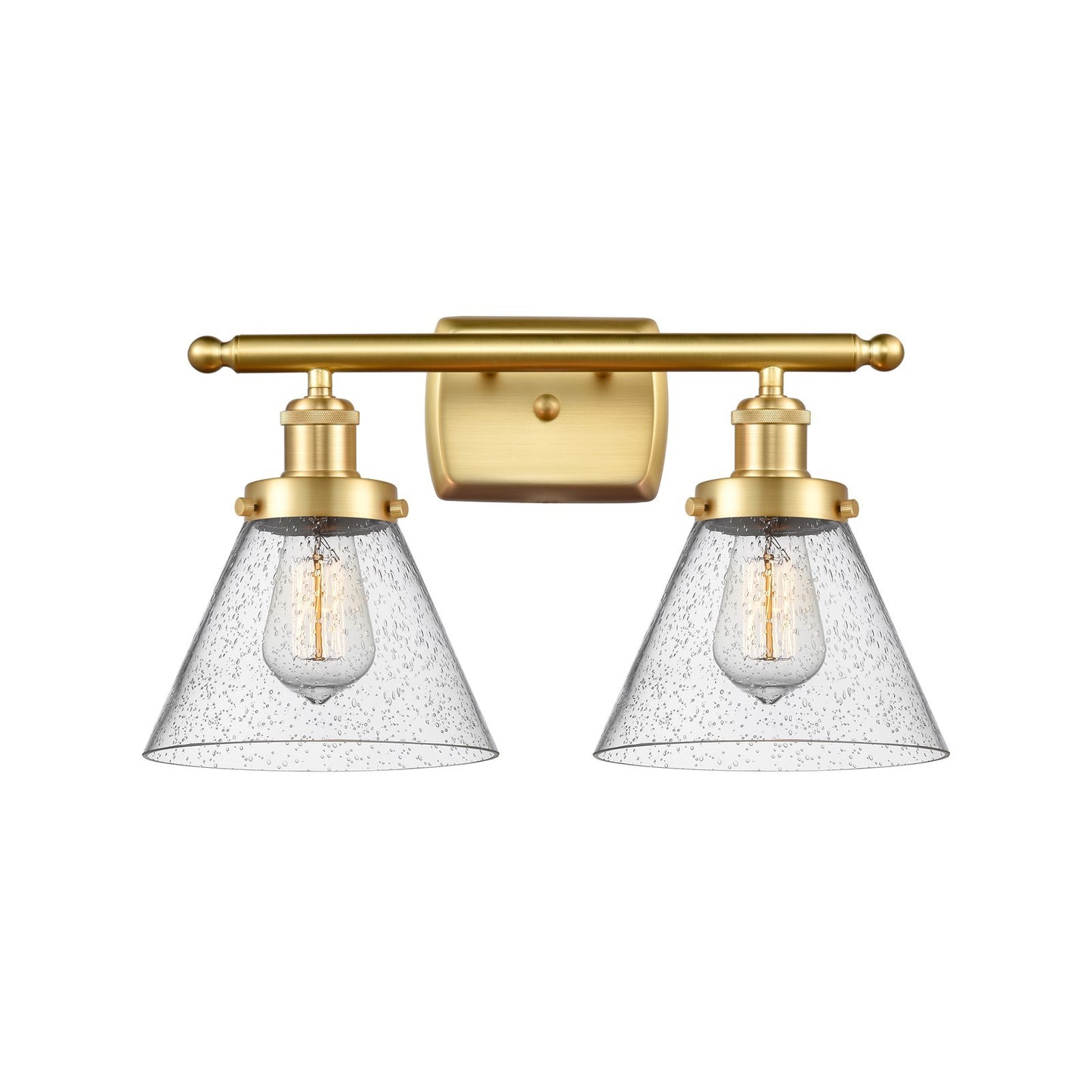 Innovations Cone 18in 2-Light Bath Vanity Light | Industrial Satin Gold Steel and Seedy Glass | Bathroom Vanity | 18 x 10.12 in | Model 916-2W-SG-G44