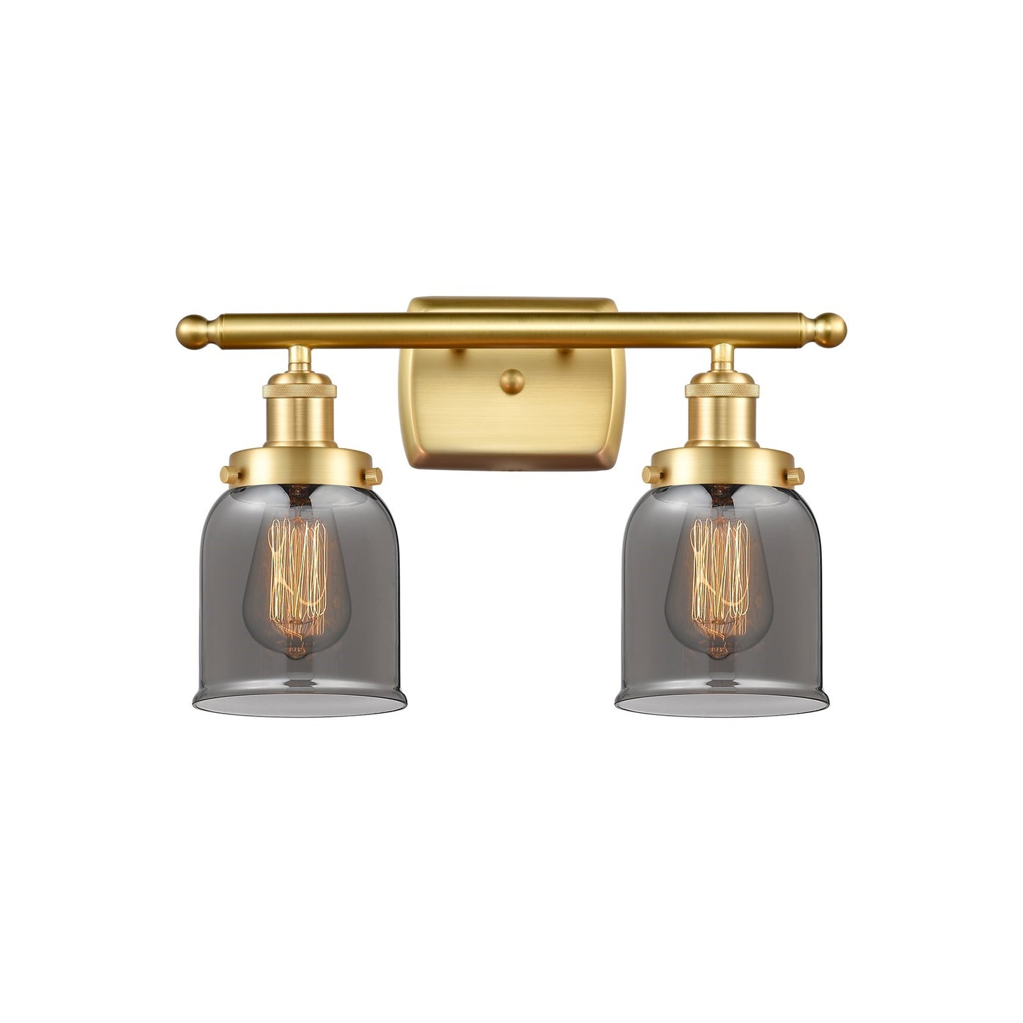Innovations Bell 16in 2-Light Bath Vanity Light | Industrial Satin Gold Steel and Light Smoke Glass | Bathroom Vanity | Model 916-2W-SG-G53