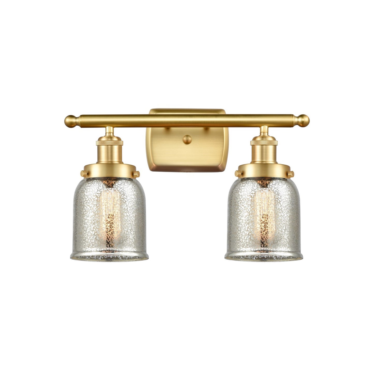Innovations Bell 16in 2-Light Bath Vanity Light | Industrial Satin Gold Steel and Silver Plated Mercury Glass | Bathroom Vanity & | Model 916-2W-SG-G58