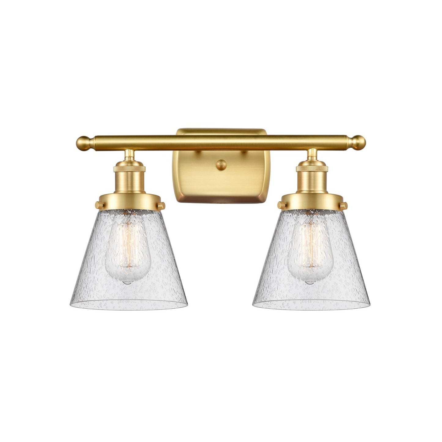 Innovations Cone 16in 2-Light Bath Vanity Light | Industrial Satin Gold Steel and Seedy Glass | Bathroom Vanity | 16 x 11 in | Model 916-2W-SG-G64