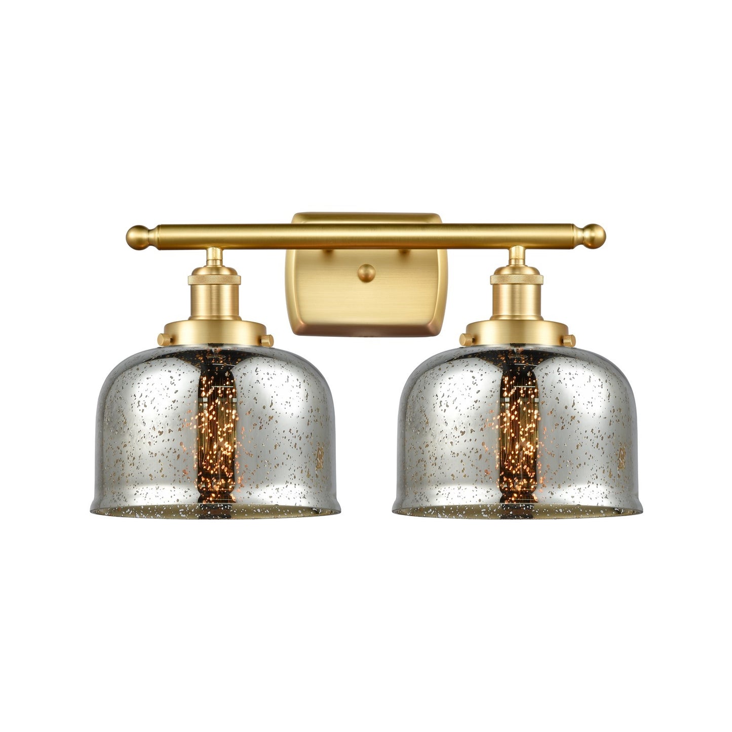 Innovations Bell 18in 2-Light Bath Vanity Light | Industrial Satin Gold Steel and Silver Plated Mercury Glass | Bathroom Vanity | Model 916-2W-SG-G78