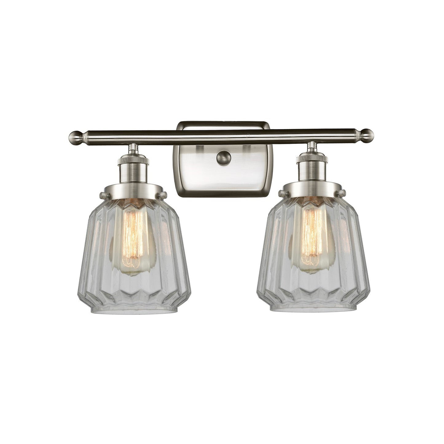 Innovations Chatham 17in 2-Light Bath Vanity Light | Modern Transitional Brushed Satin Nickel Steel and Cast Brass with Clear | Model 916-2W-SN-G142