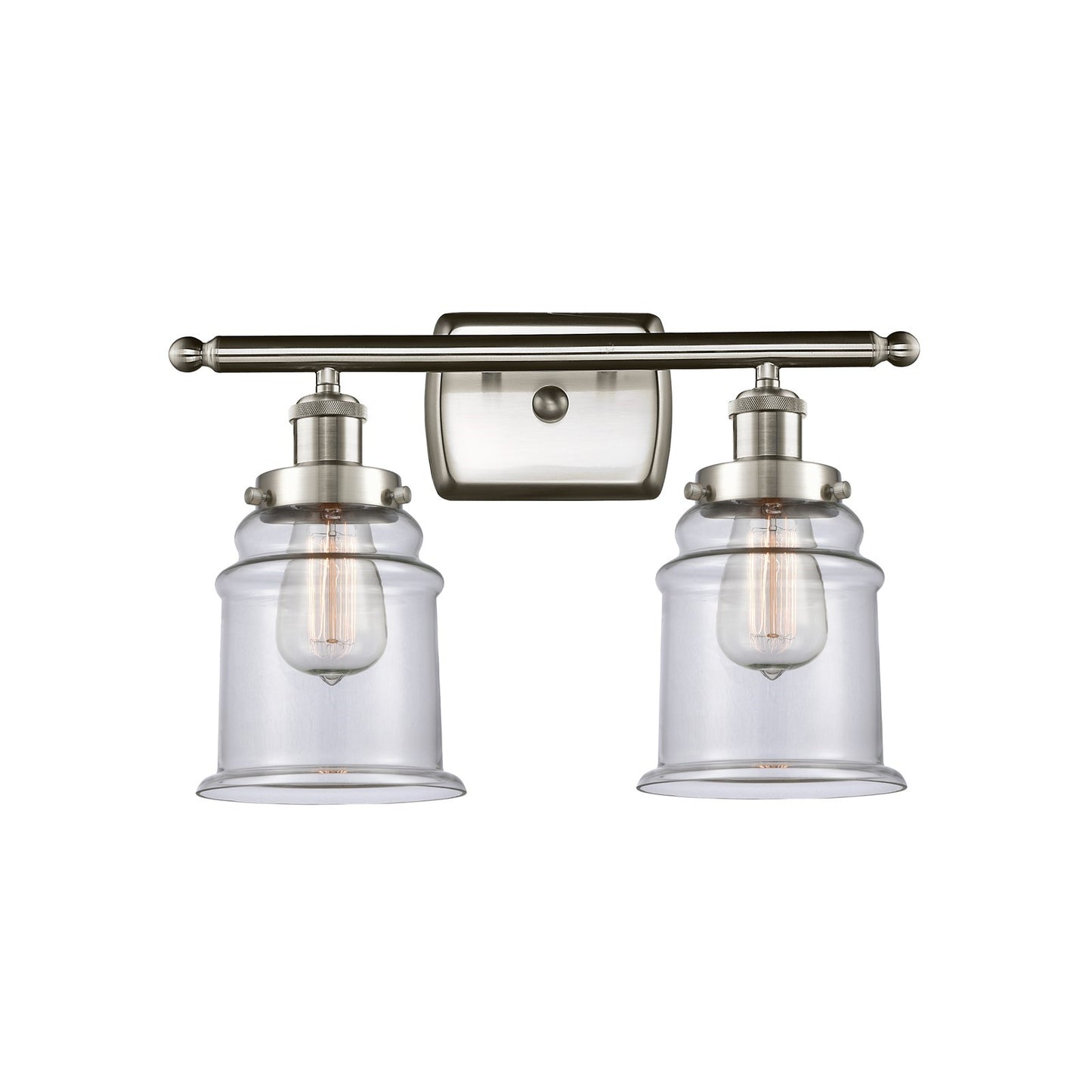 Innovations Canton 16in 2-Light Bath Vanity | Modern Contempo Brushed Satin Nickel and Clear Glass Schoolhouse Shade | Bathroom | Model 916-2W-SN-G182