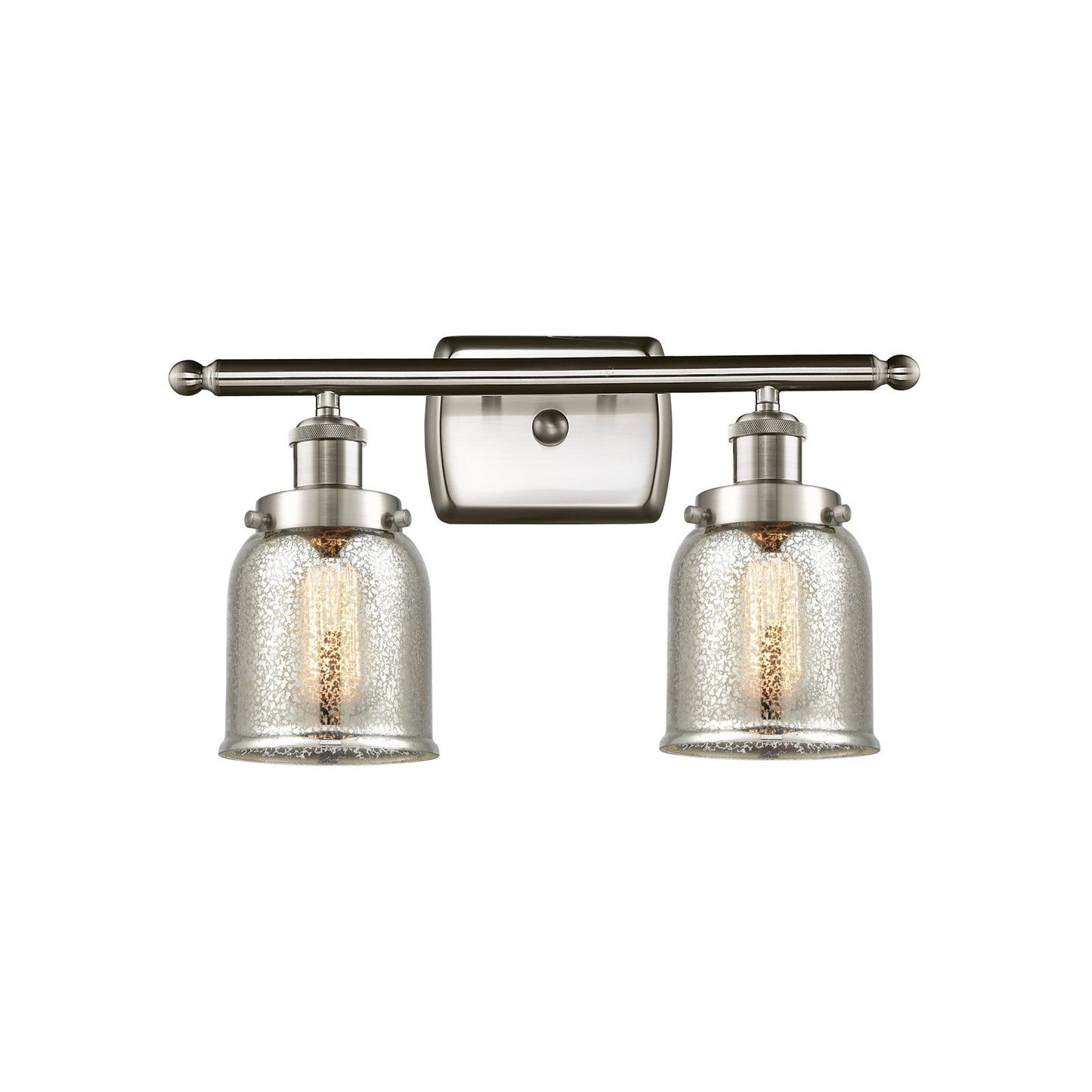 Innovations Bell 16in 2-Light Bath Vanity Light | Industrial Brushed Satin Nickel and Silver Plated Mercury Glass | Bathroom | Model 916-2W-SN-G58-LED