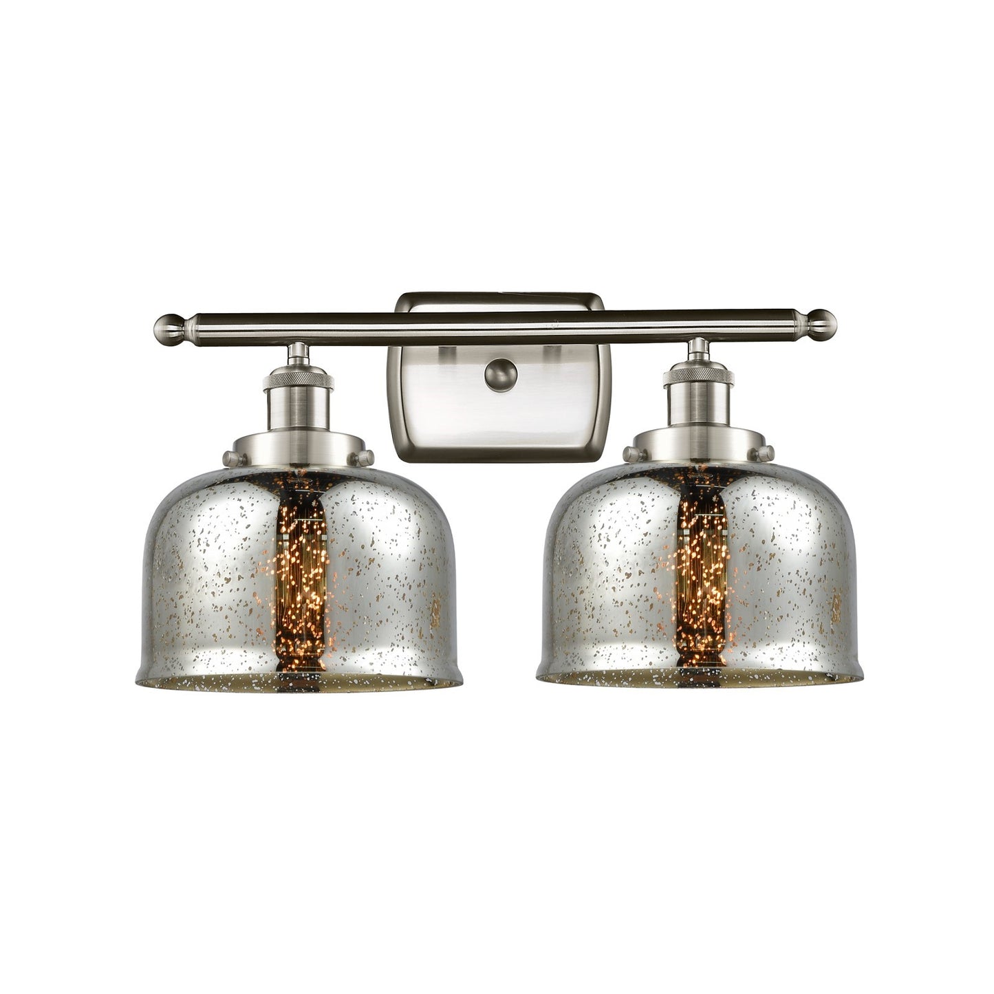 Innovations Bell 18in 2-Light Bath Vanity Light | Industrial Brushed Satin Nickel and Silver Plated Mercury Glass | Bathroom | Model 916-2W-SN-G78-LED
