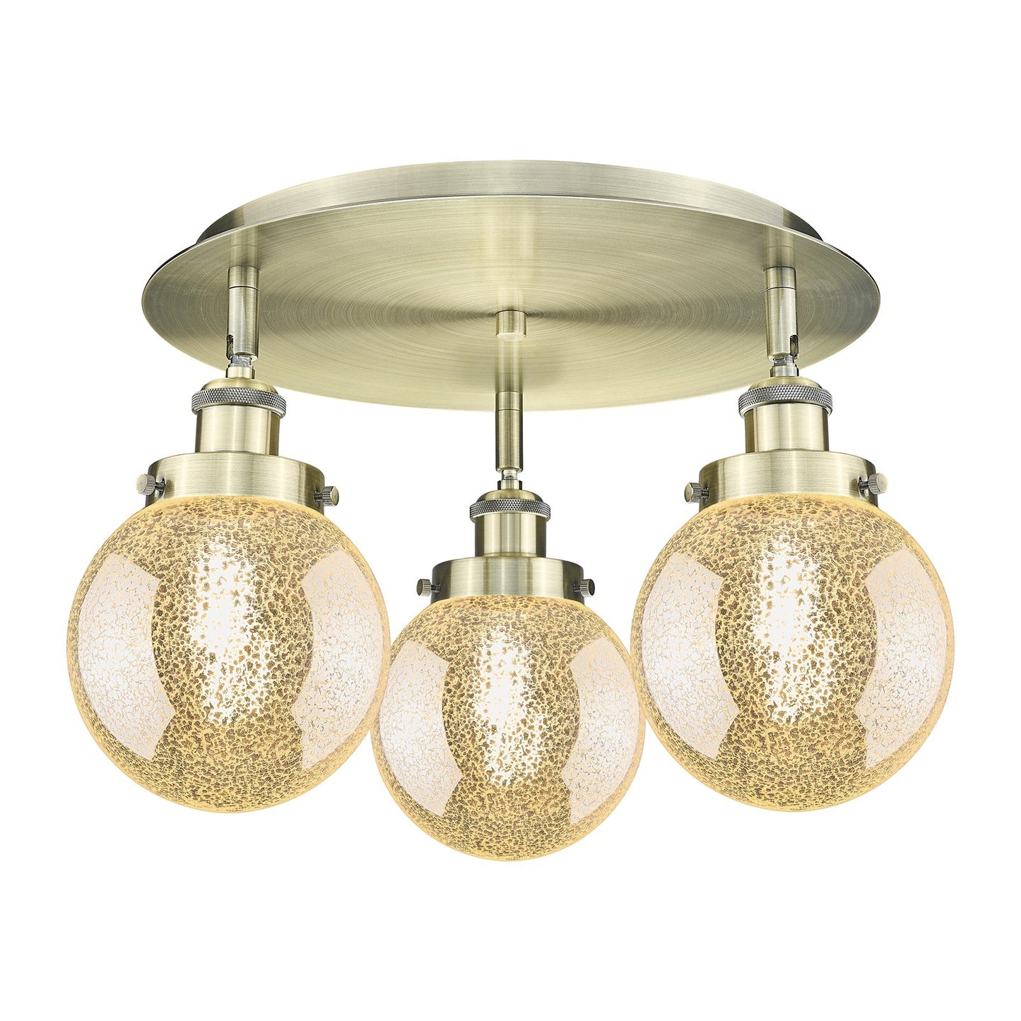 Innovations Beacon 17.75in 3-Light Semi-Flush Mount | Industrial Antique Brass and Mercury Glass | Entryway & Hallway | Model 916-3C-AB-G208-6