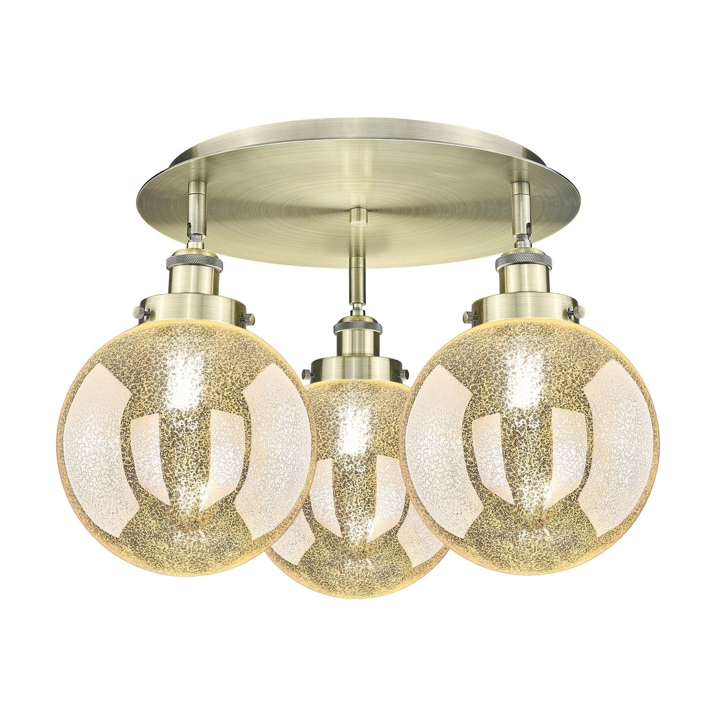 Innovations Beacon 19.75in 3-Light Semi-Flush Mount | Industrial Antique Brass and Mercury Glass | Entryway & Hallway | Model 916-3C-AB-G208-8