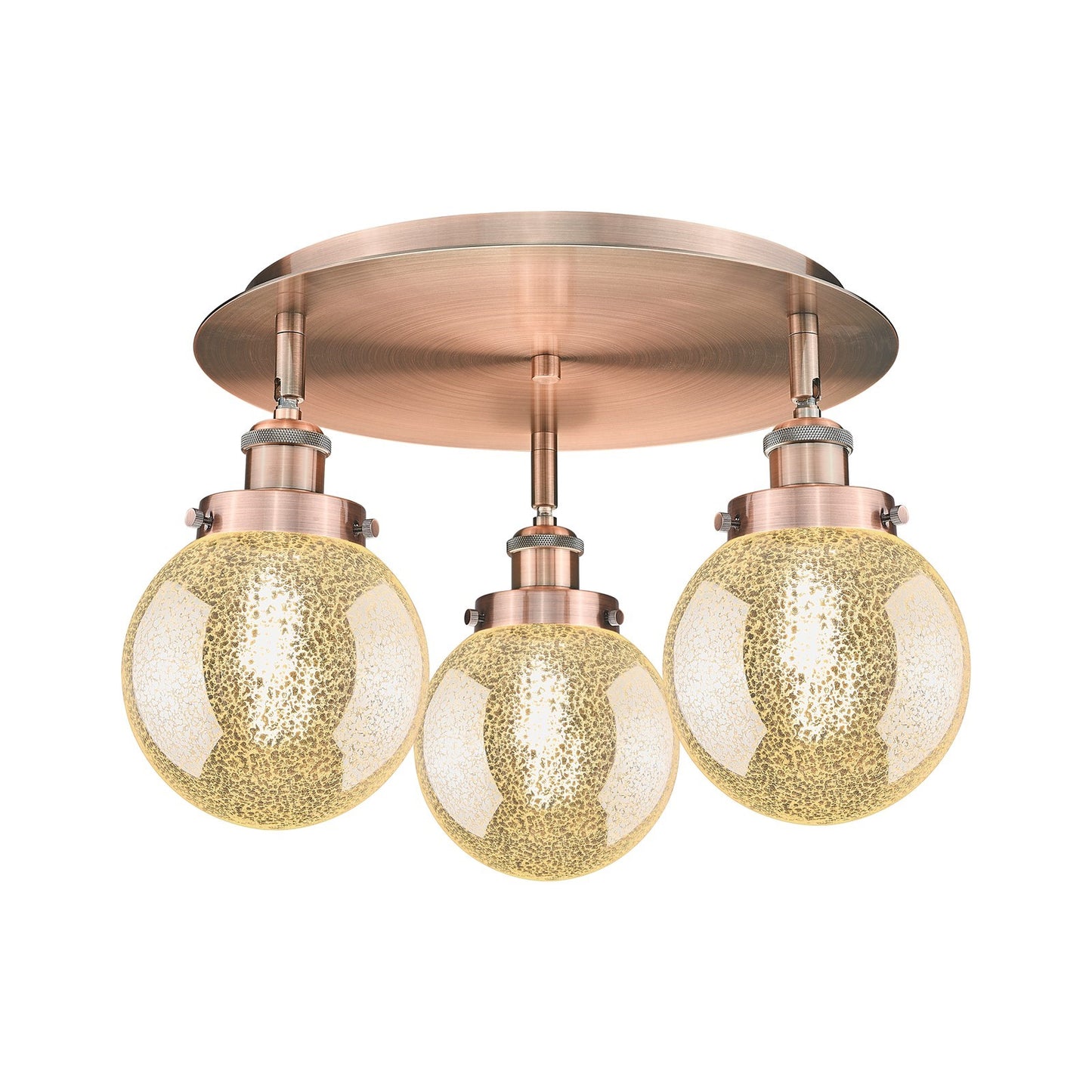 Innovations Beacon 18in 3-Light Semi-Flush Mount | Industrial Antique Copper Steel and Cast Brass with Mercury Glass Globe Shades | Model 916-3C-AC-G208-6