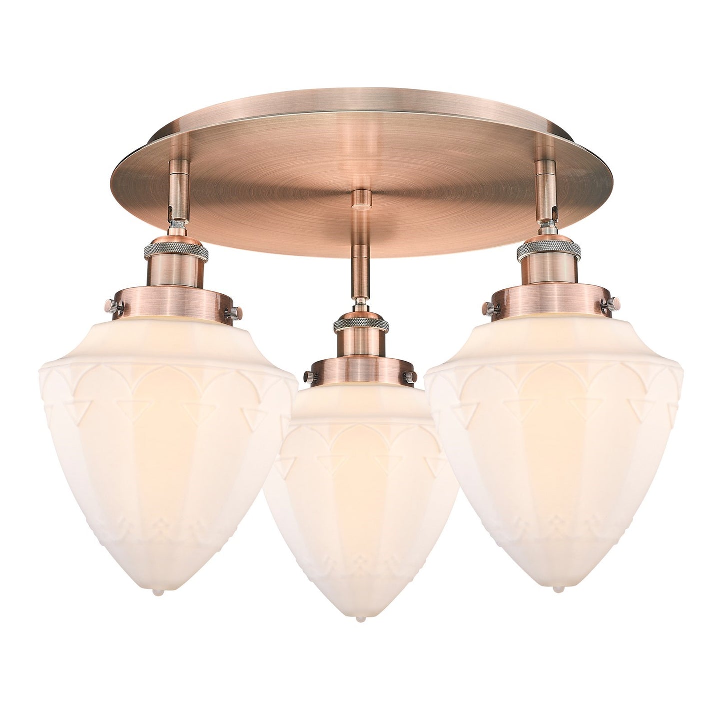 Innovations Bullet 19in 3-Light Semi-Flush Mount | Industrial Antique Copper Steel and Matte White Frosted Glass | Kitchen & | Model 916-3C-AC-G661-7