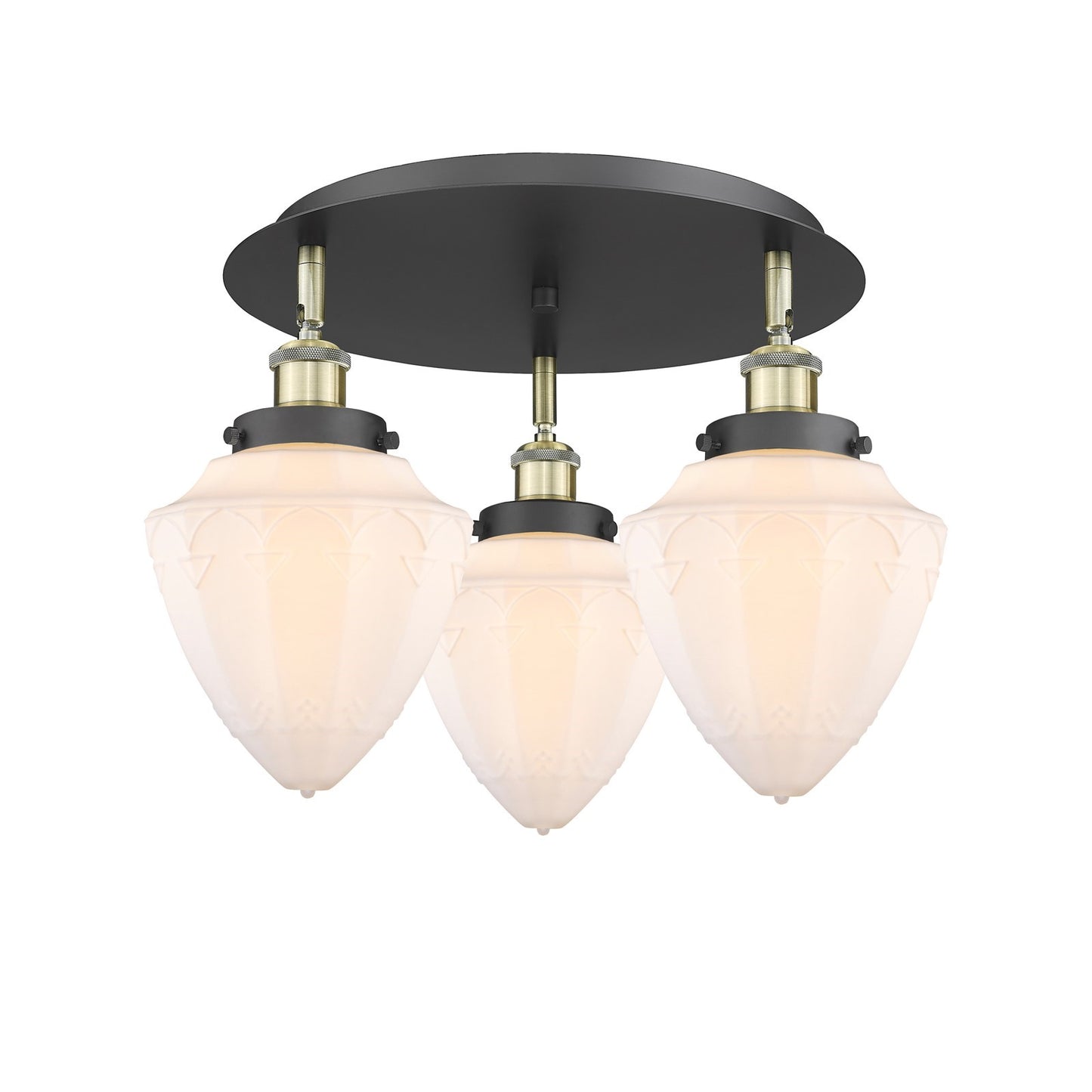Innovations Bullet 19in 3-Light Semi-Flush Mount | Industrial Black Antique Brass and Matte White Glass | Kitchen & Dining Room | Model 916-3C-BAB-G661-7