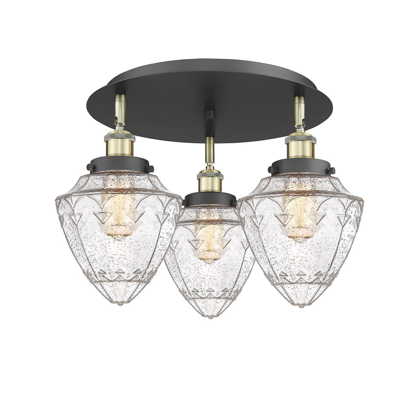 Innovations Bullet 19in 3-Light Semi-Flush Mount | Industrial Black Antique Brass and Seedy Glass | Kitchen & Dining Room | Model 916-3C-BAB-G664-7
