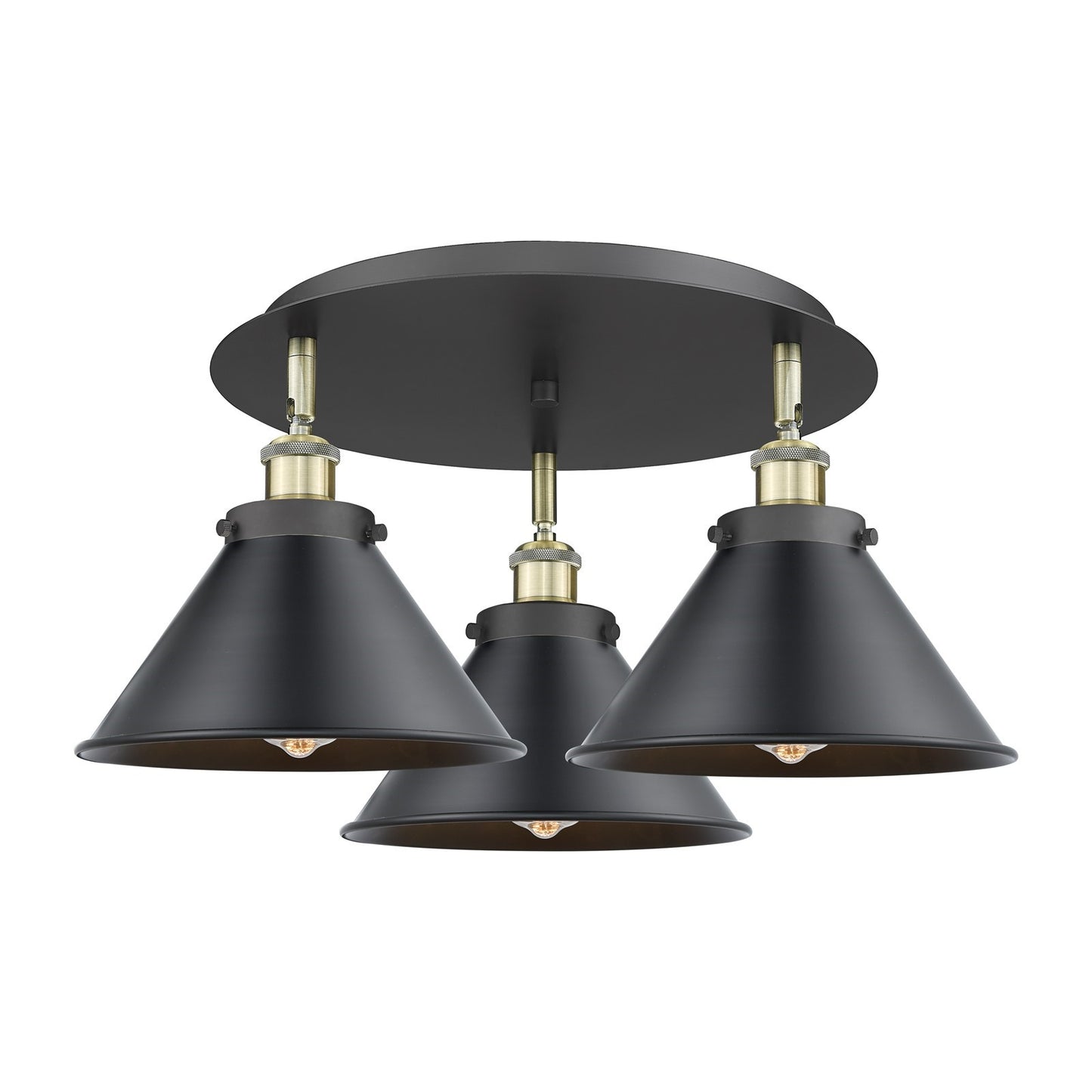 Innovations Ballston Urban 20in 3-Light Semi-Flush Mount | Industrial Black Antique Brass and Matte Black Metal Shade | Damp | Model 916-3C-BAB-M10-BK