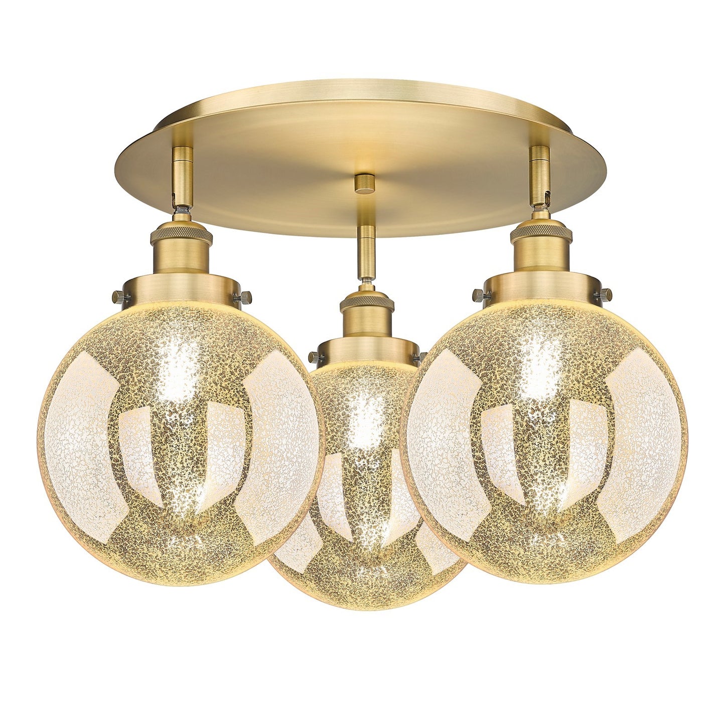 Innovations Beacon 20in 3-Light Semi-Flush Mount | Industrial Brushed Brass and Mercury Glass Shade | Damp Rated Entryway & | Model 916-3C-BB-G208-8