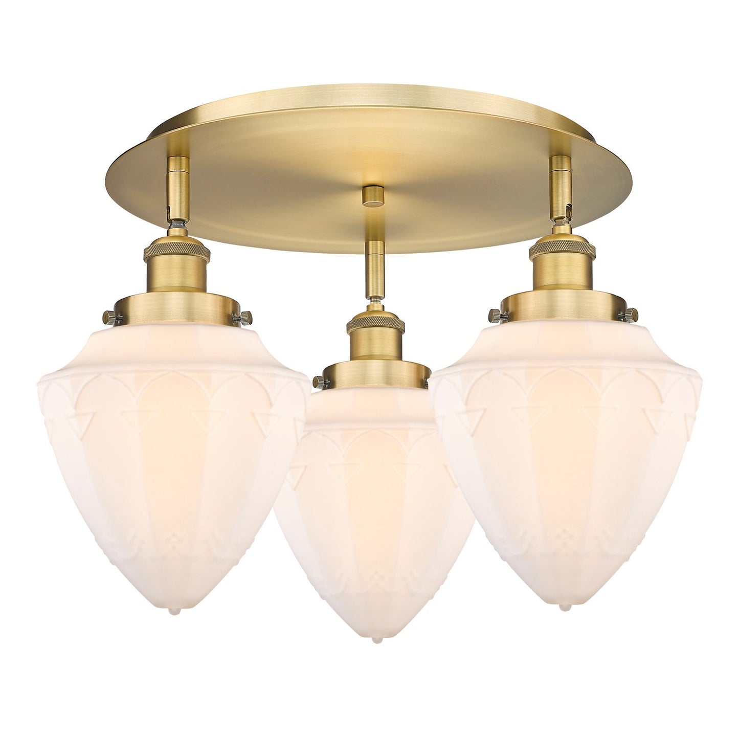 Innovations Bullet 18.75in 3-Light Semi-Flush Mount | Industrial Brushed Brass Steel and Matte White Frosted Glass | Kitchen & | Model 916-3C-BB-G661-7
