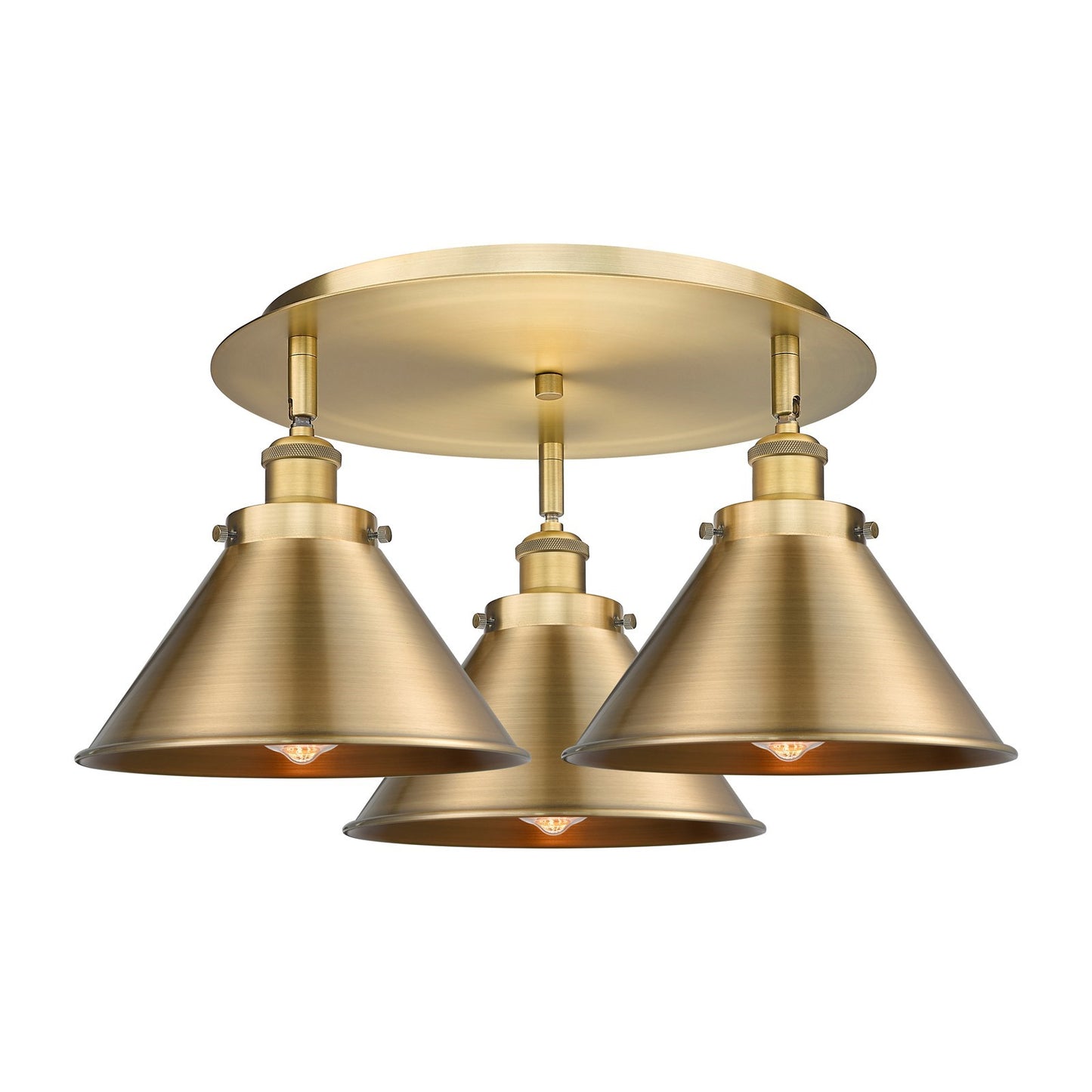 Innovations Ballston Urban 19.75in 3-Light Semi-Flush Mount | Industrial Brushed Brass Steel and Brushed Brass Metal Shade | Model 916-3C-BB-M10-BB