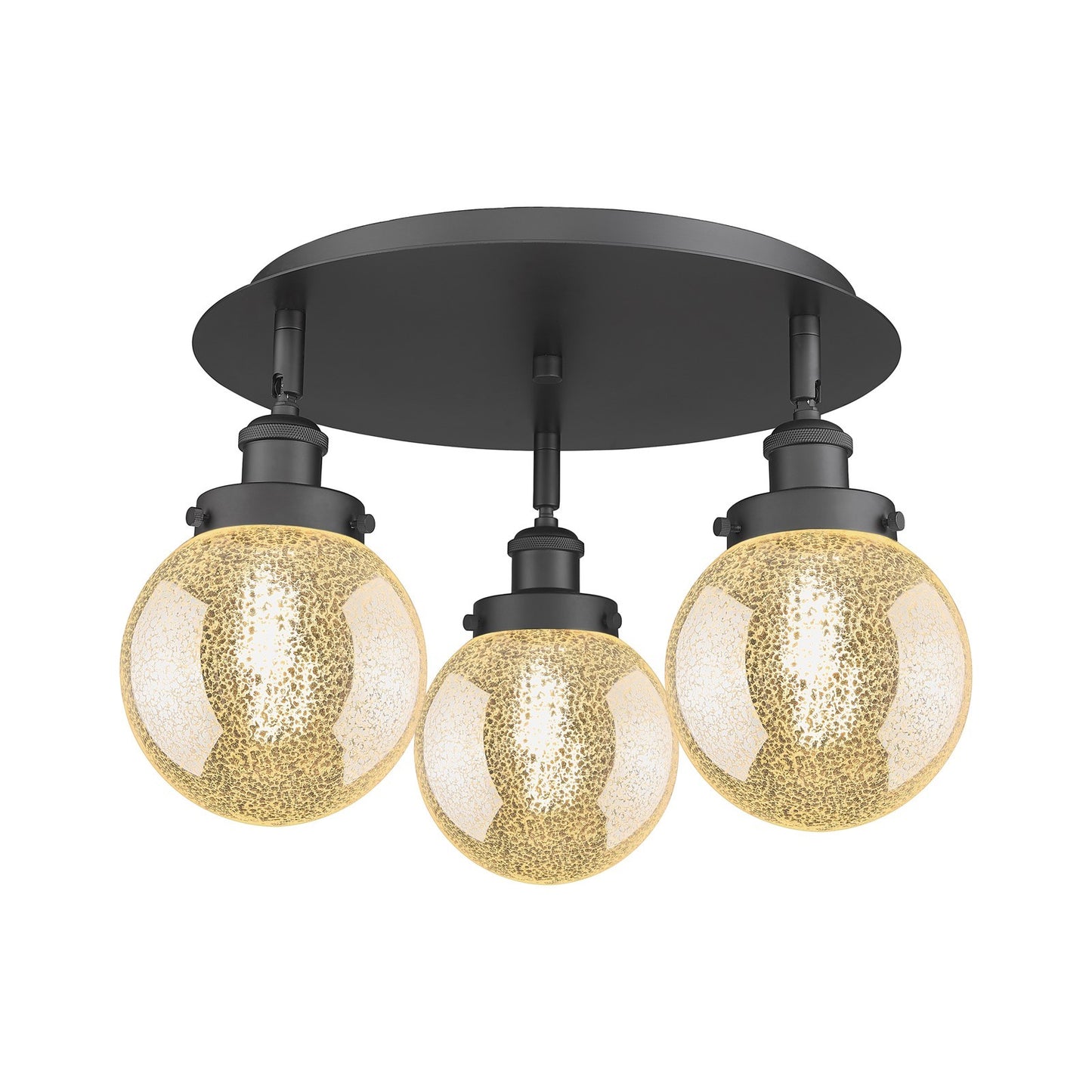 Innovations Beacon 18in 3-Light Semi-Flush Mount | Industrial Matte Black Steel and Mercury Glass | Damp-Rated Hallway & Bathroom | Model 916-3C-BK-G208-6