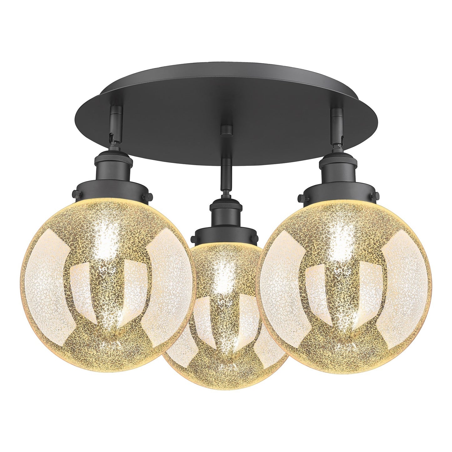 Innovations Beacon 20in 3-Light Semi-Flush Mount | Industrial Matte Black Steel and Mercury Glass | Damp-Rated Hallway & Bathroom | Model 916-3C-BK-G208-8