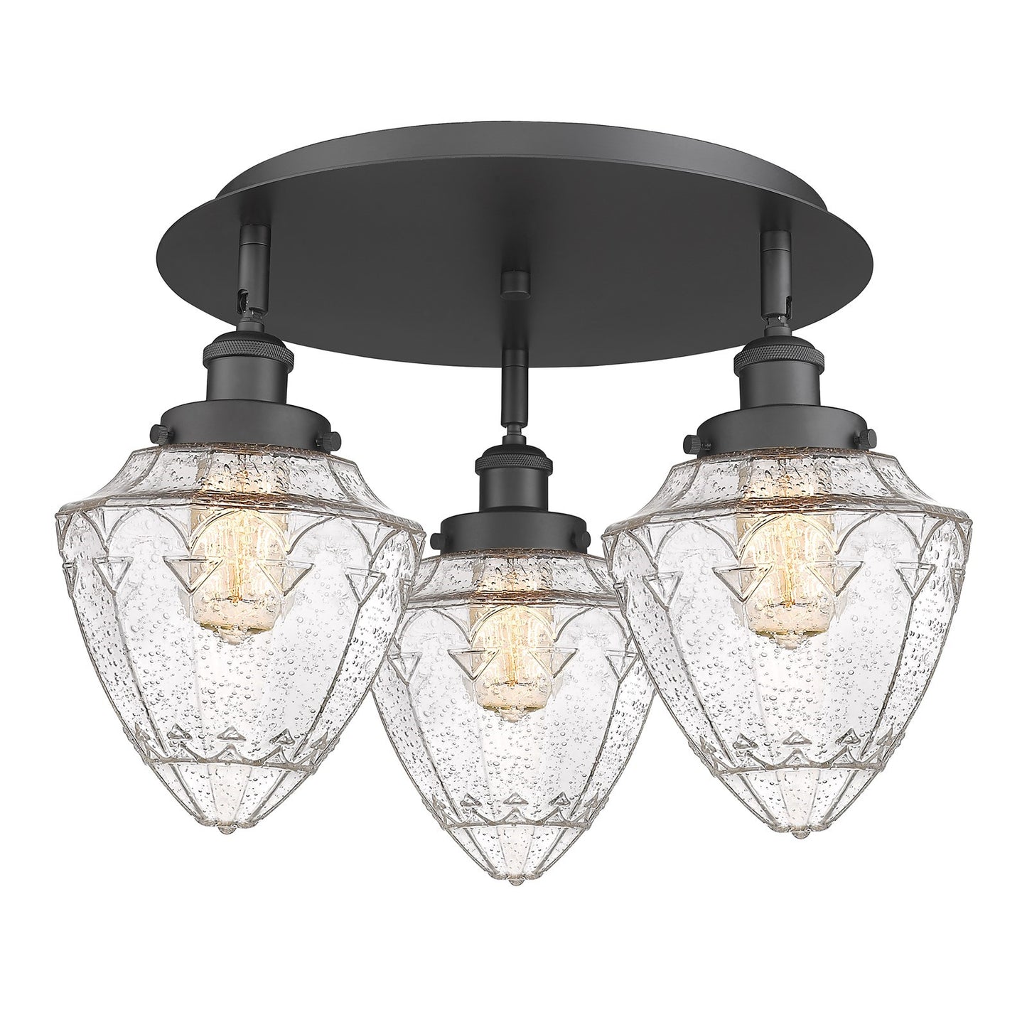 Innovations Bullet 19in 3-Light Semi-Flush Mount | Industrial Matte Black Steel and Seedy Glass | Damp-Rated Kitchen & Bathroom | Model 916-3C-BK-G664-7