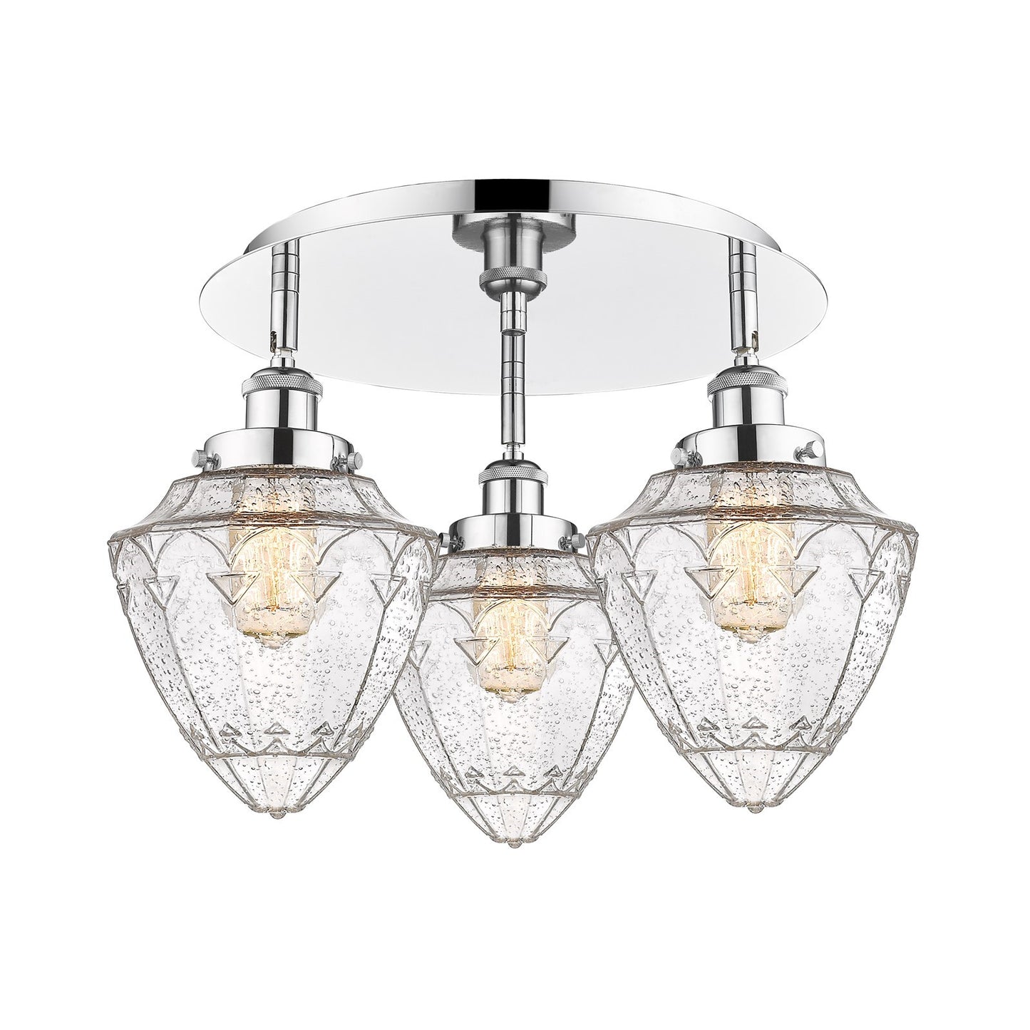 Innovations Bullet 19in 3-Light Semi-Flush Mount | Industrial Polished Chrome and Seedy Glass | Kitchen & Hallway Damp Rated | Model 916-3C-PC-G664-7