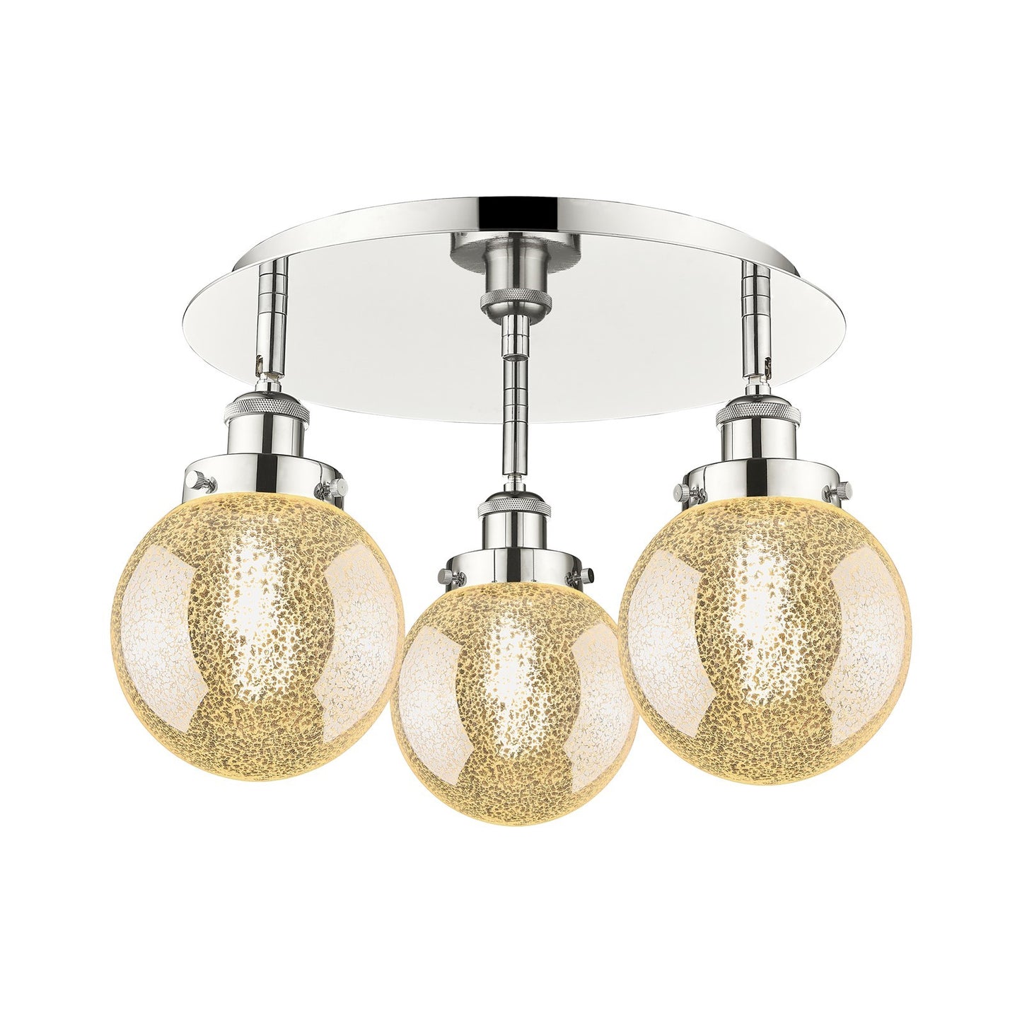 Innovations Beacon 18in 3-Light Semi-Flush Mount | Industrial Polished Nickel Steel and Cast Brass with Mercury Glass Globe | Model 916-3C-PN-G208-6
