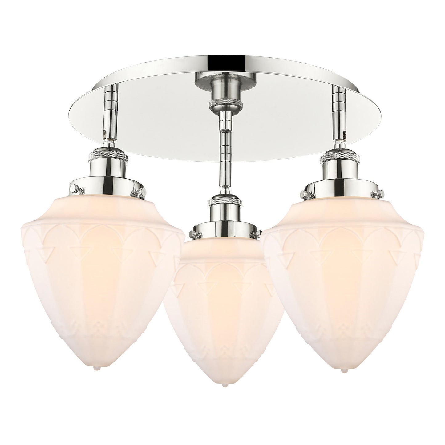 Innovations Bullet 19in 3-Light Semi-Flush Mount | Industrial Polished Nickel and Matte White Frosted Glass | Kitchen & Hallway | Model 916-3C-PN-G661-7