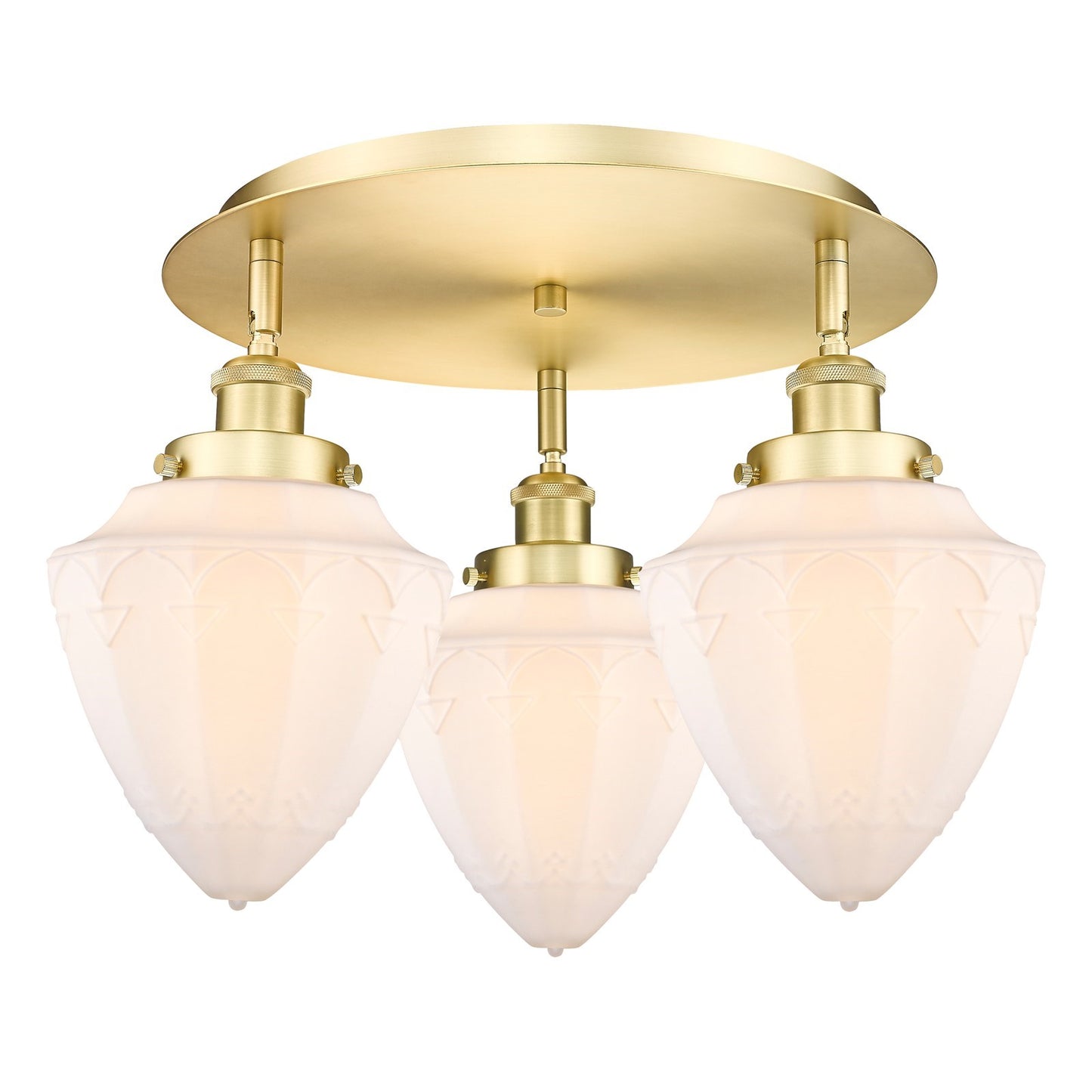 Innovations Bullet 19in 3-Light Semi-Flush Mount | Industrial Satin Gold Steel and Matte White Frosted Glass | Damp-Rated | Model 916-3C-SG-G661-7