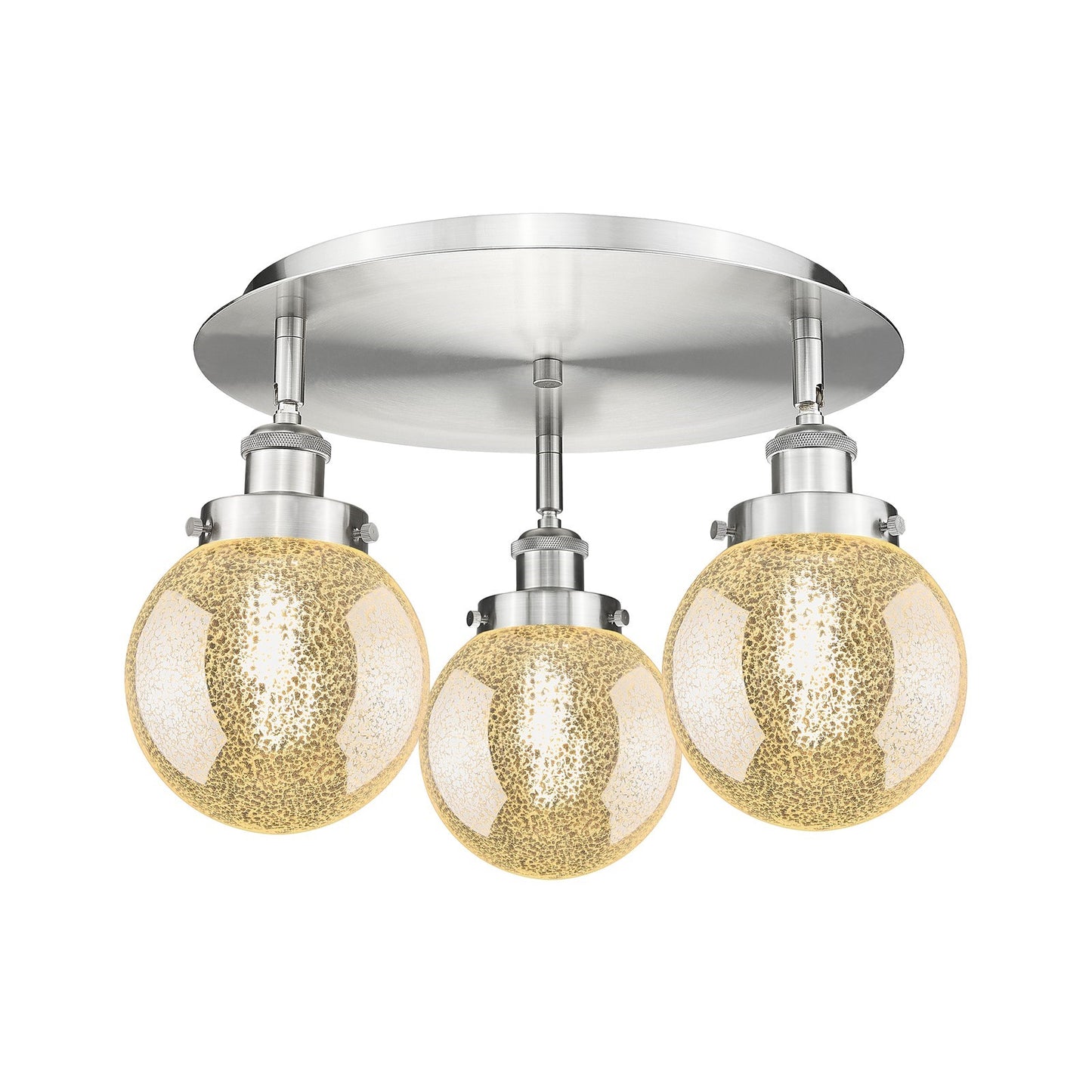 Innovations Beacon 18in 3-Light Semi-Flush Mount | Industrial Satin Nickel Steel and Mercury Glass Shade | Damp-Rated Entryway & | Model 916-3C-SN-G208-6