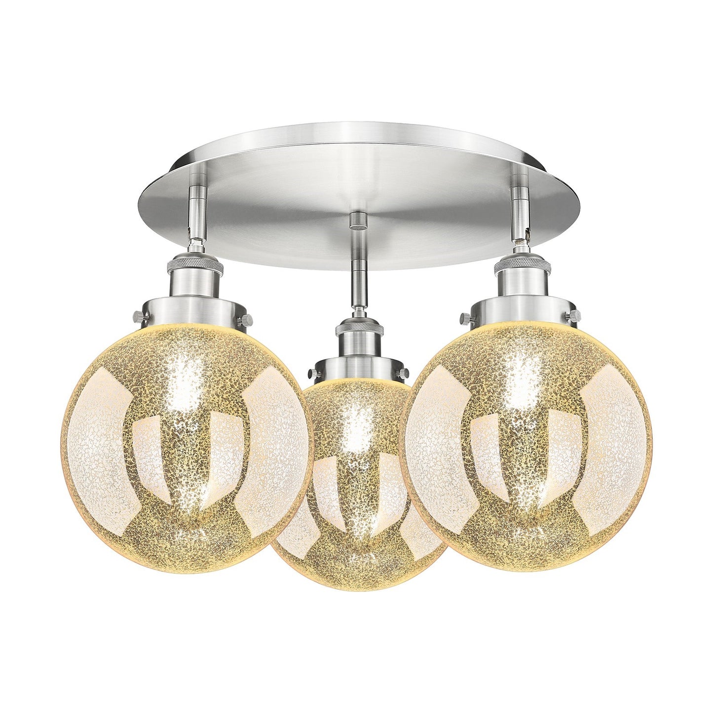 Innovations Beacon 20in 3-Light Semi-Flush Mount | Industrial Satin Nickel Steel and Mercury Glass Shade | Damp-Rated Entryway & | Model 916-3C-SN-G208-8