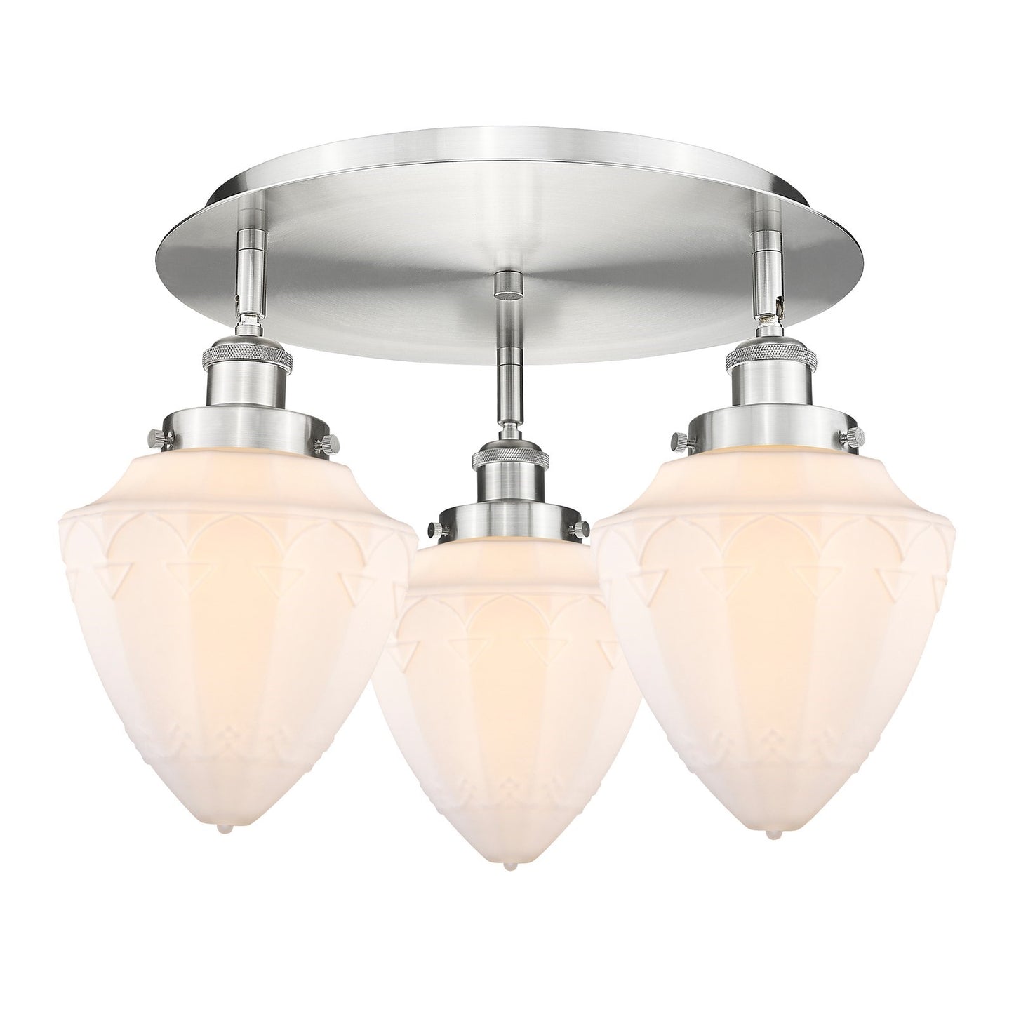 Innovations Bullet 18.75in 3-Light Semi-Flush Mount | Industrial Satin Nickel Steel and Matte White Frosted Glass | Kitchen & | Model 916-3C-SN-G661-7