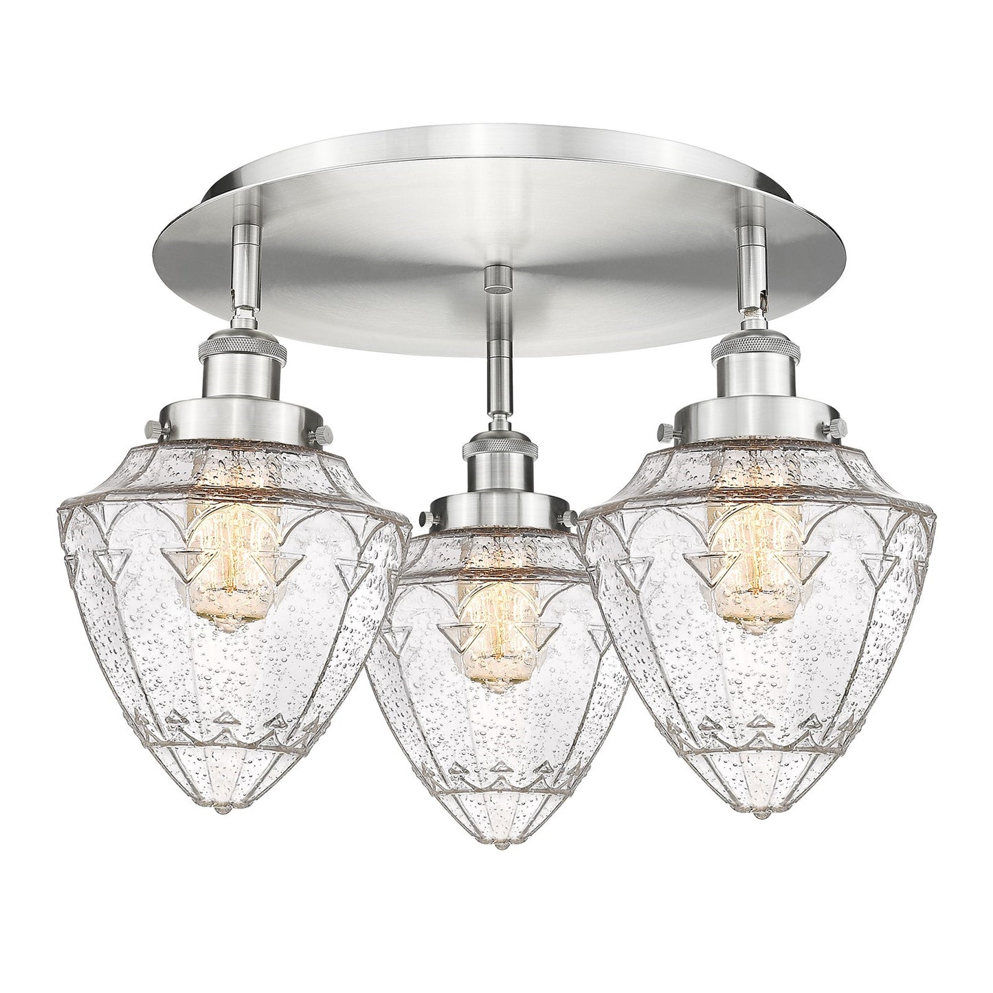 Innovations Bullet 18.75in 3-Light Semi-Flush Mount | Industrial Satin Nickel Steel and Seedy Glass | Kitchen & Hallway | Model 916-3C-SN-G664-7