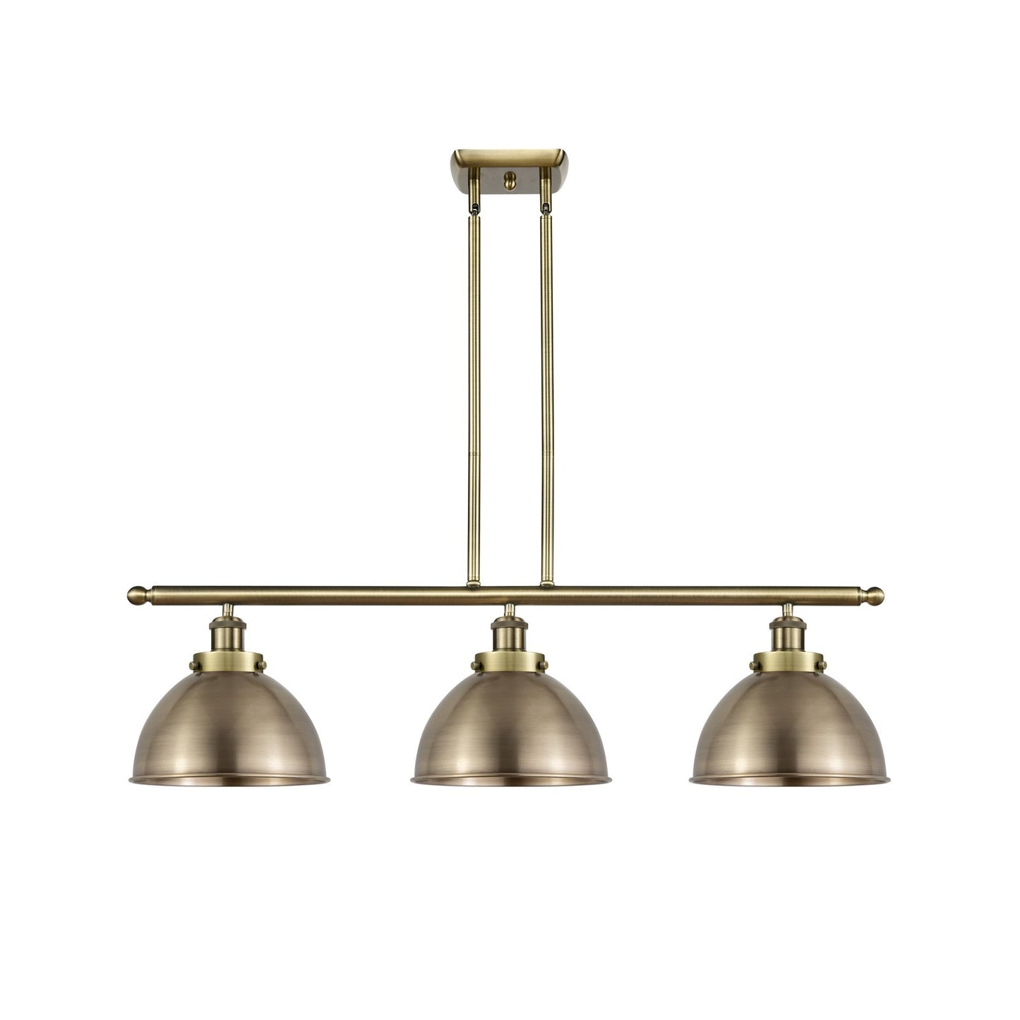 Innovations Derby 36in 3-Light Island Light | Industrial Farmhouse Antique Brass Steel and Cast Brass with Antique Brass | Model 916-3I-AB-MFD-10-AB-LED