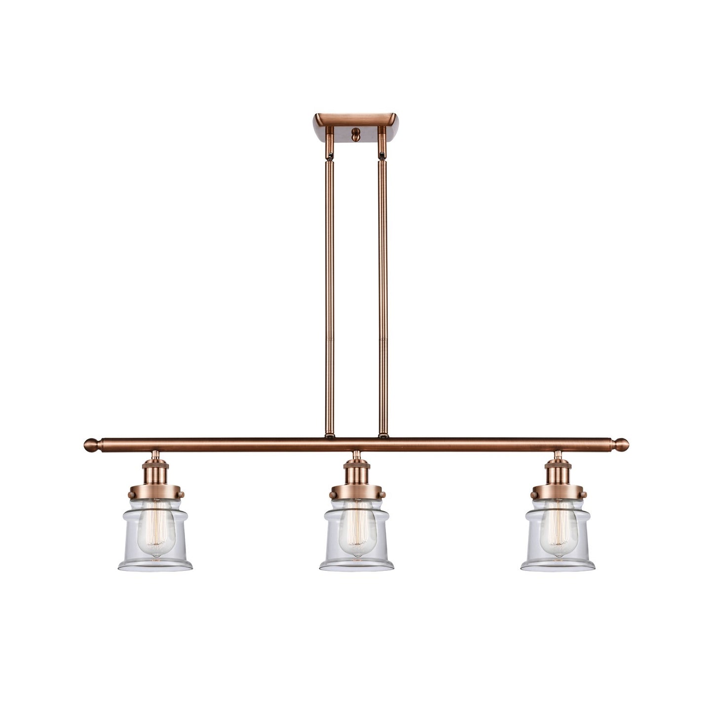 Innovations Canton 36in 3-Light Island Light | Modern Contempo Antique Copper Steel and Clear Glass | Kitchen Island & Dining Room | Model 916-3I-AC-G182S