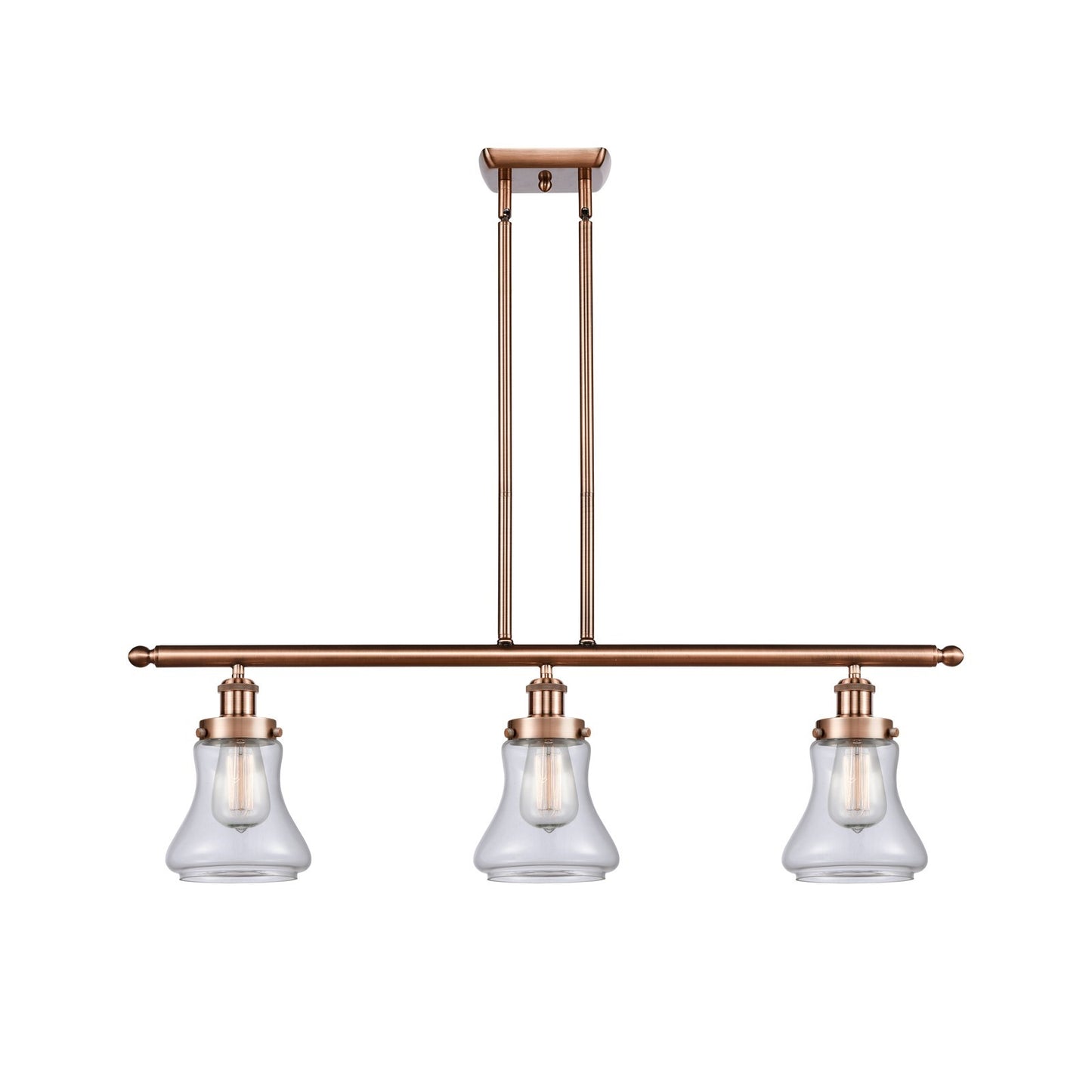 Innovations Bellmont 36in 3-Light Island Light | Modern Contempo Antique Copper Steel and Clear Glass | Kitchen Island & Dining | Model 916-3I-AC-G192