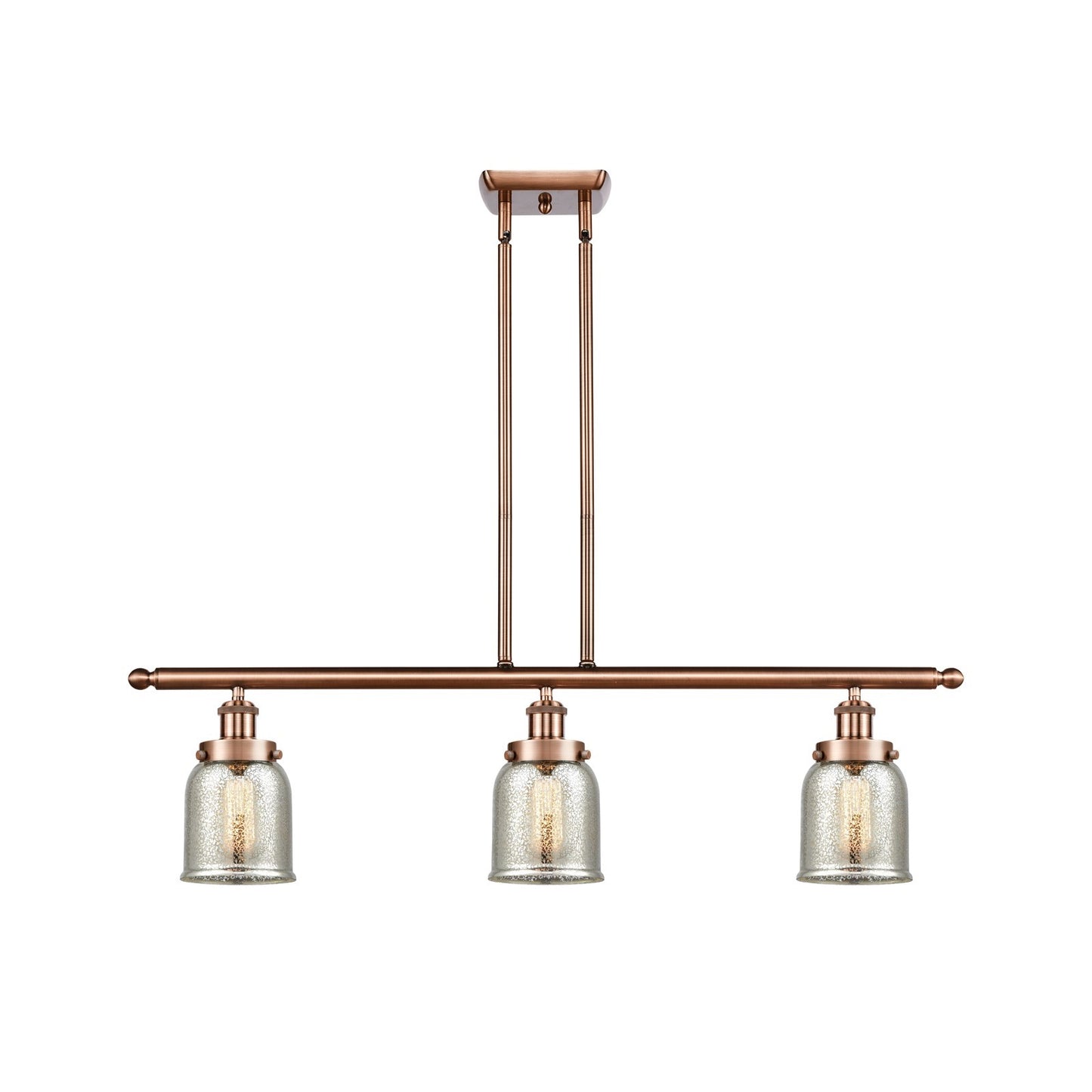 Innovations Bell 36in 3-Light Island Light | Industrial Antique Copper Steel and Silver Plated Mercury Glass | Kitchen Island | Model 916-3I-AC-G58