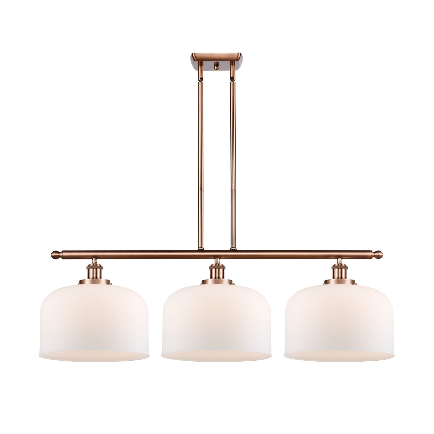 Innovations Bell 36in 3-Light Island Light | Industrial Antique Copper Steel and Matte White Frosted Glass | Kitchen Island | Model 916-3I-AC-G71-L