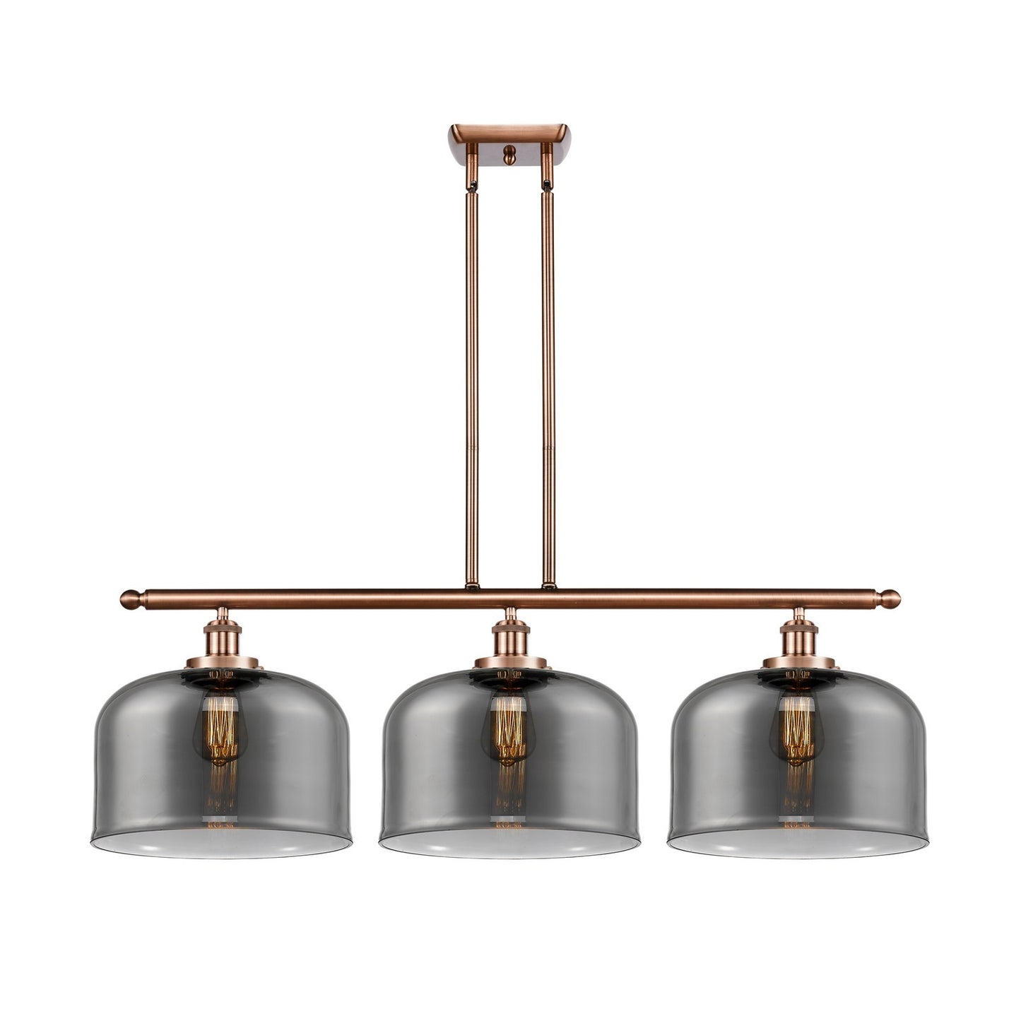 Innovations Bell 36in 3-Light Island Light | Industrial Antique Copper Steel and Light Smoke Glass | Kitchen Island & Dining Room | Model 916-3I-AC-G73-L